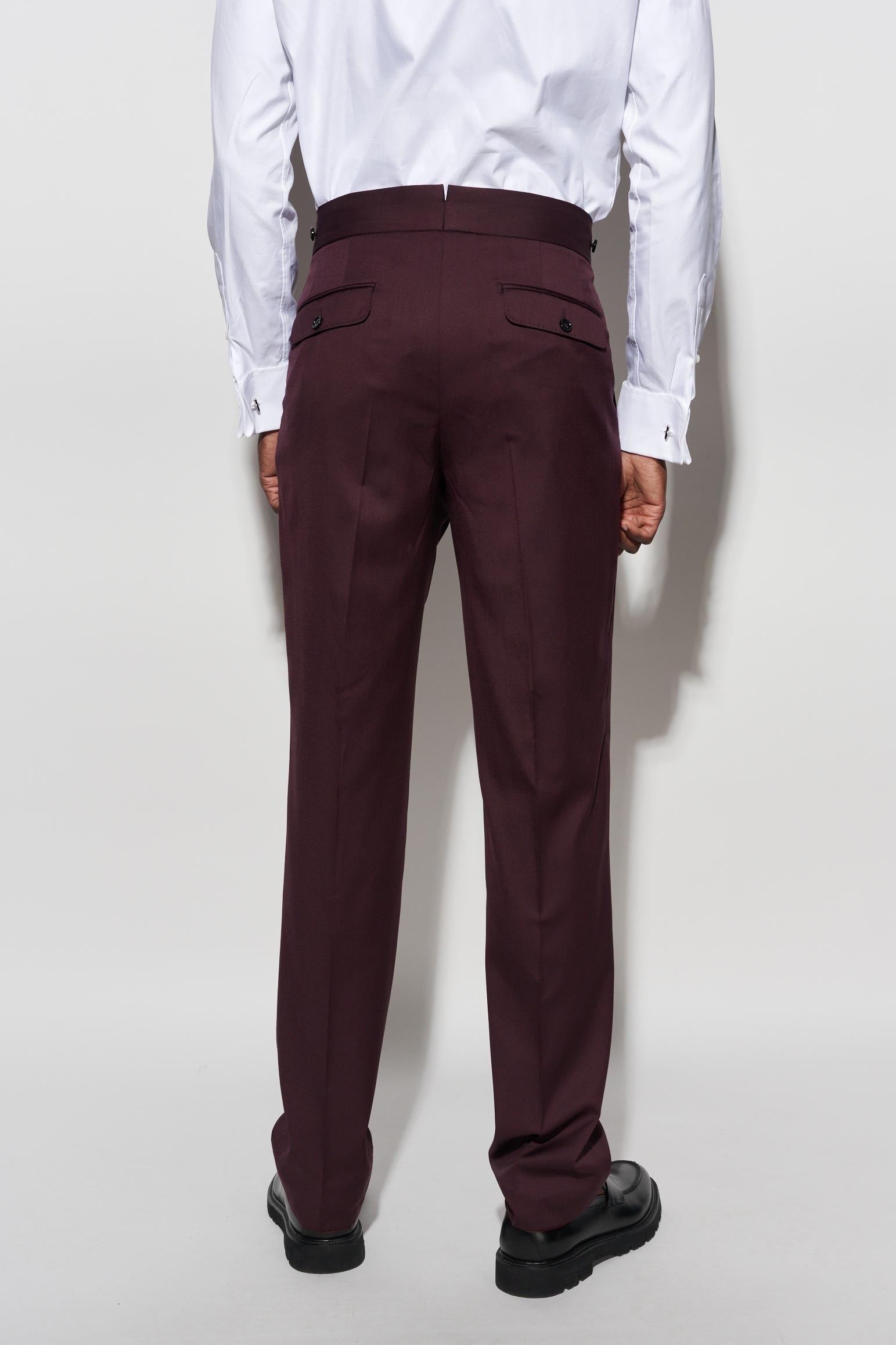 Dark Red 100% Wool Super 100's Gurkha Trousers New Deluxe — detail 6