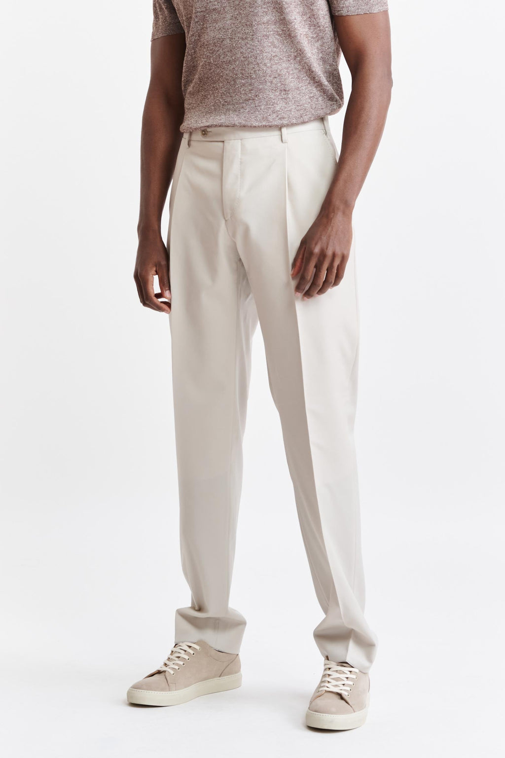 Beige Wool Super 150's Signature Trousers Sleek