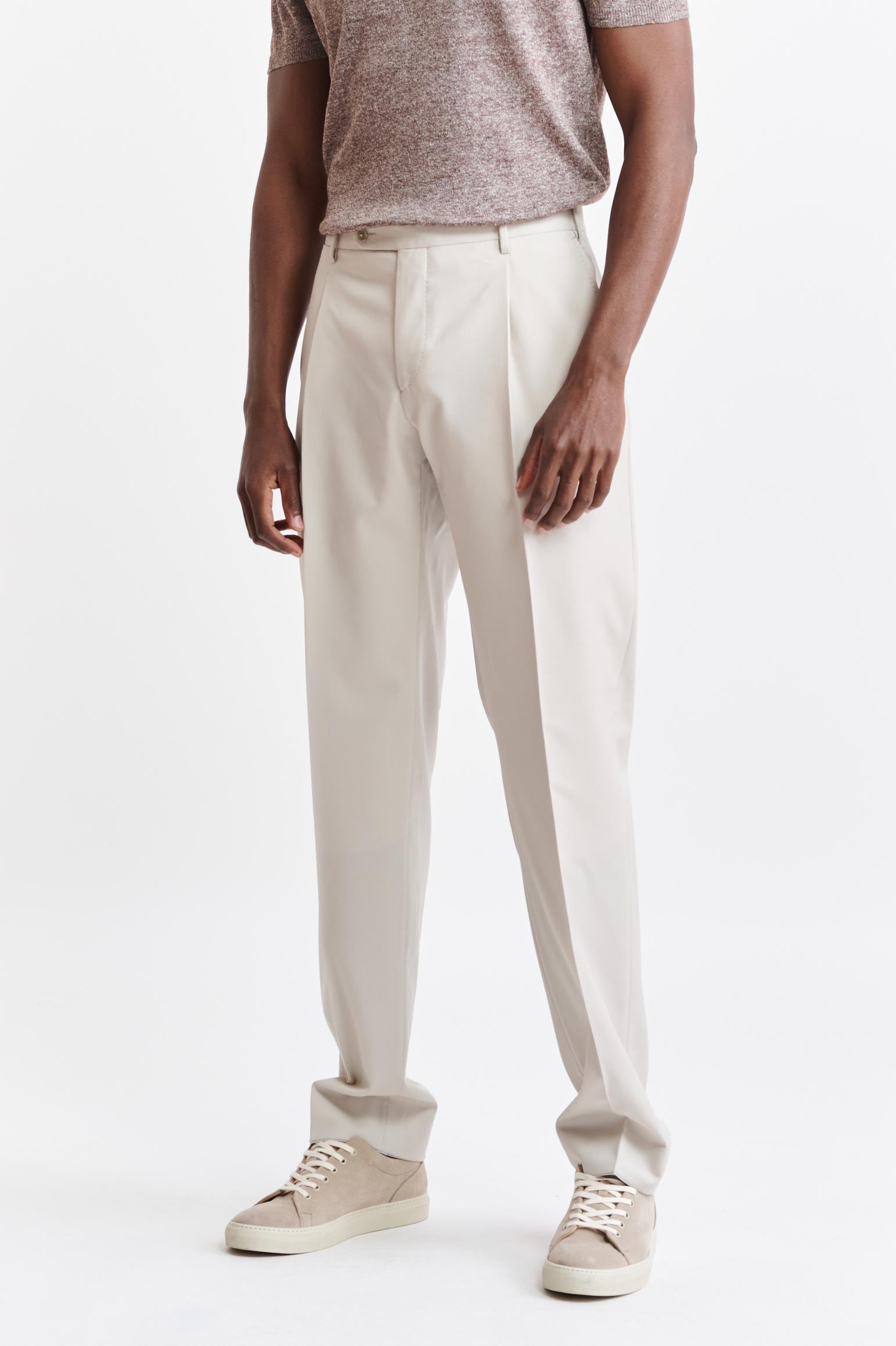 Beige Wool Super 150's Signature Trousers Sleek