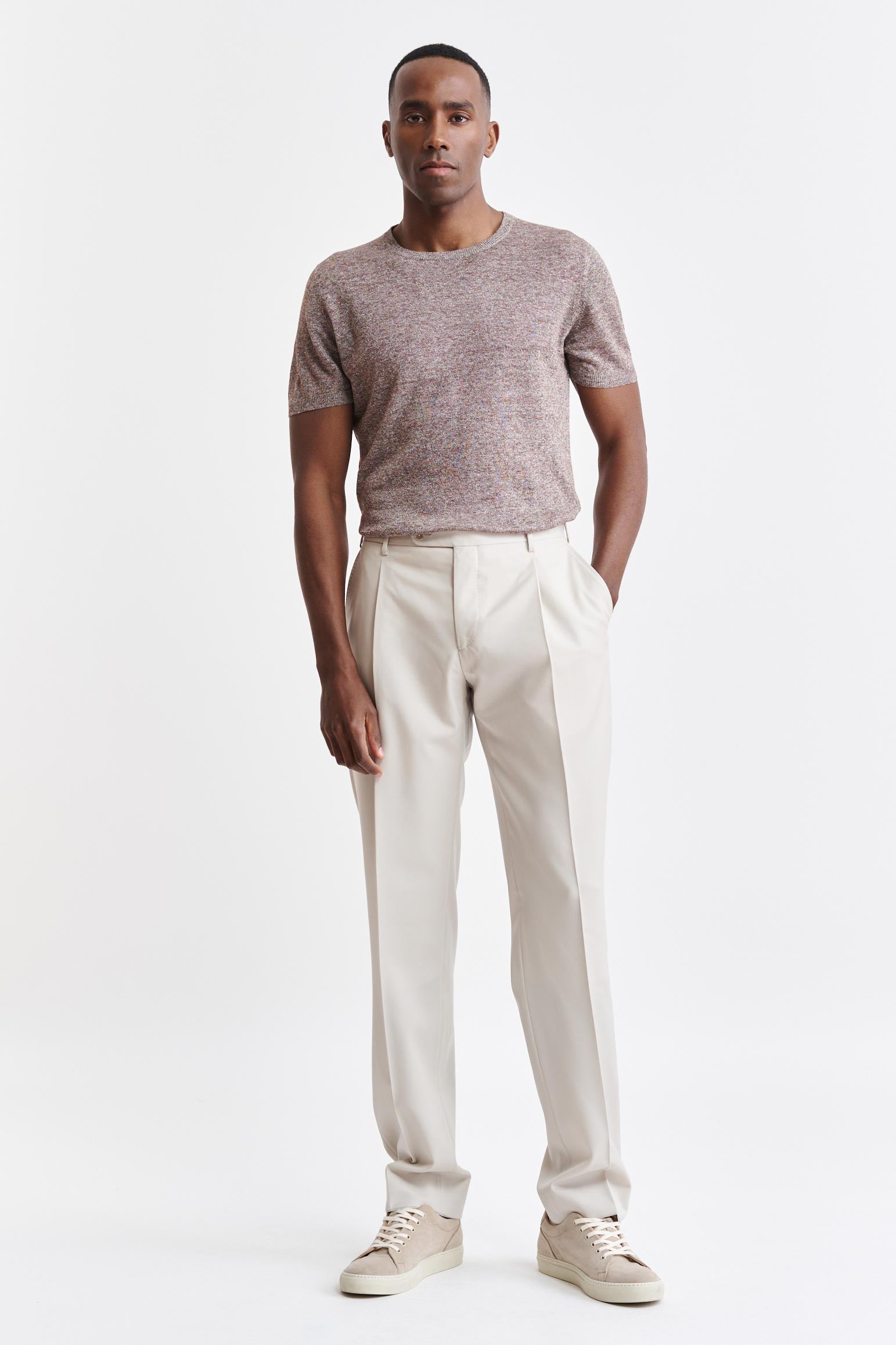 Beige Wool Super 150's Signature Trousers Sleek — detail 1