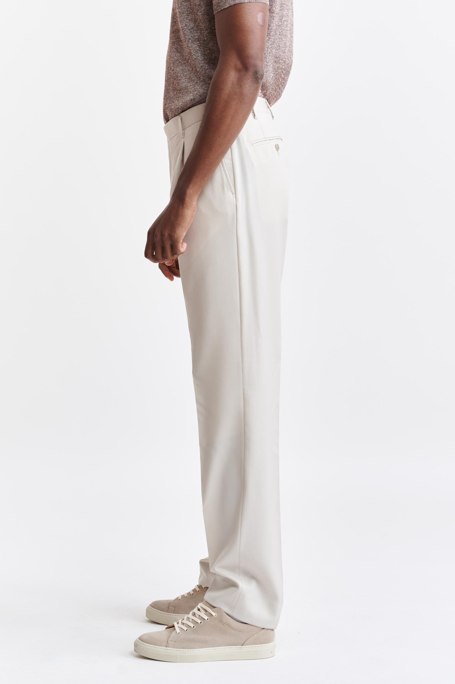 Beige Wool Super 150's Signature Trousers Sleek — detail 2