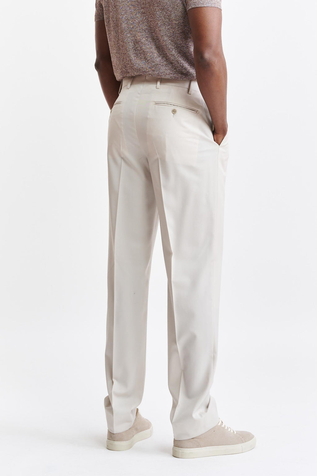 Beige Wool Super 150's Signature Trousers Sleek — detail 5