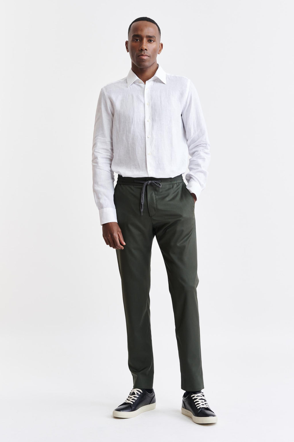 Dark Green 100% Wool Super 100's Drawstring Trousers New Deluxe — detail 3