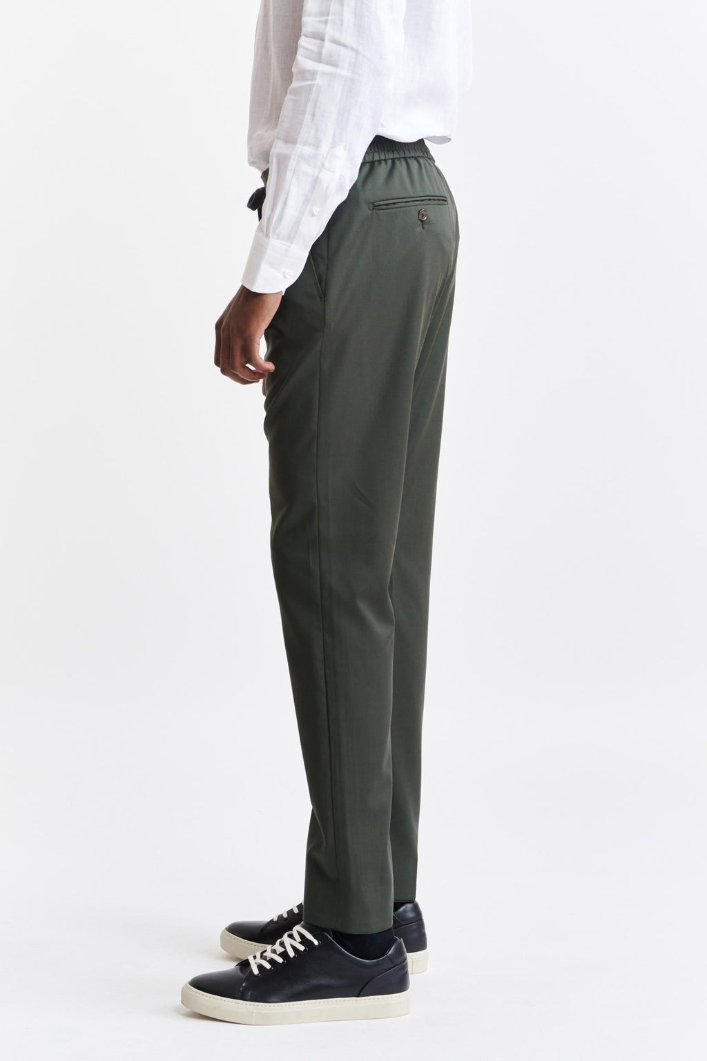 Dark Green 100% Wool Super 100's Drawstring Trousers New Deluxe — detail 4