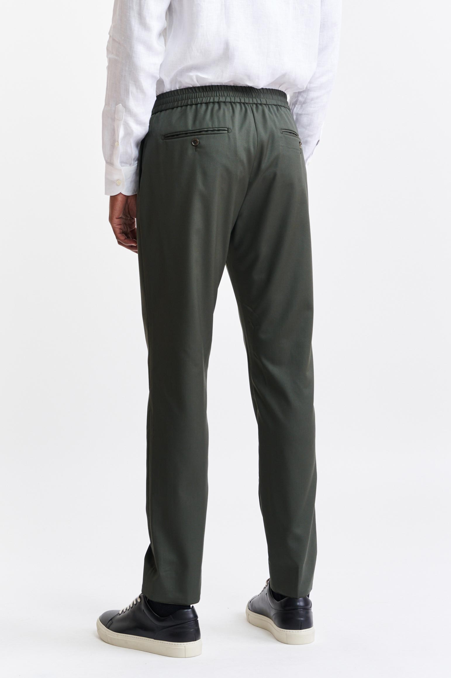 Dark Green 100% Wool Super 100's Drawstring Trousers New Deluxe — detail 5
