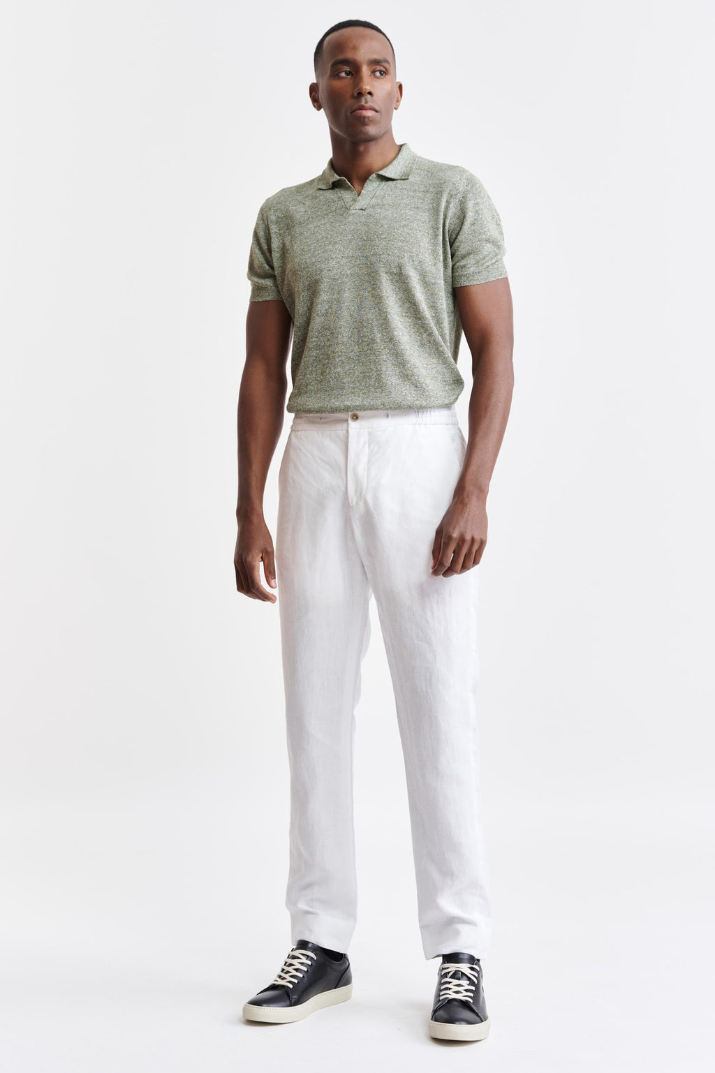 White 100% Linen Drawstring Trousers Pure Linen — detail 1