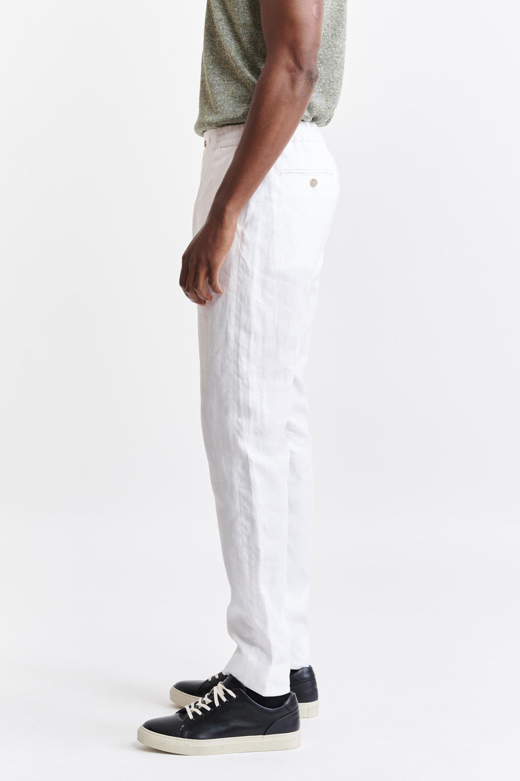 White 100% Linen Drawstring Trousers Pure Linen — detail 2