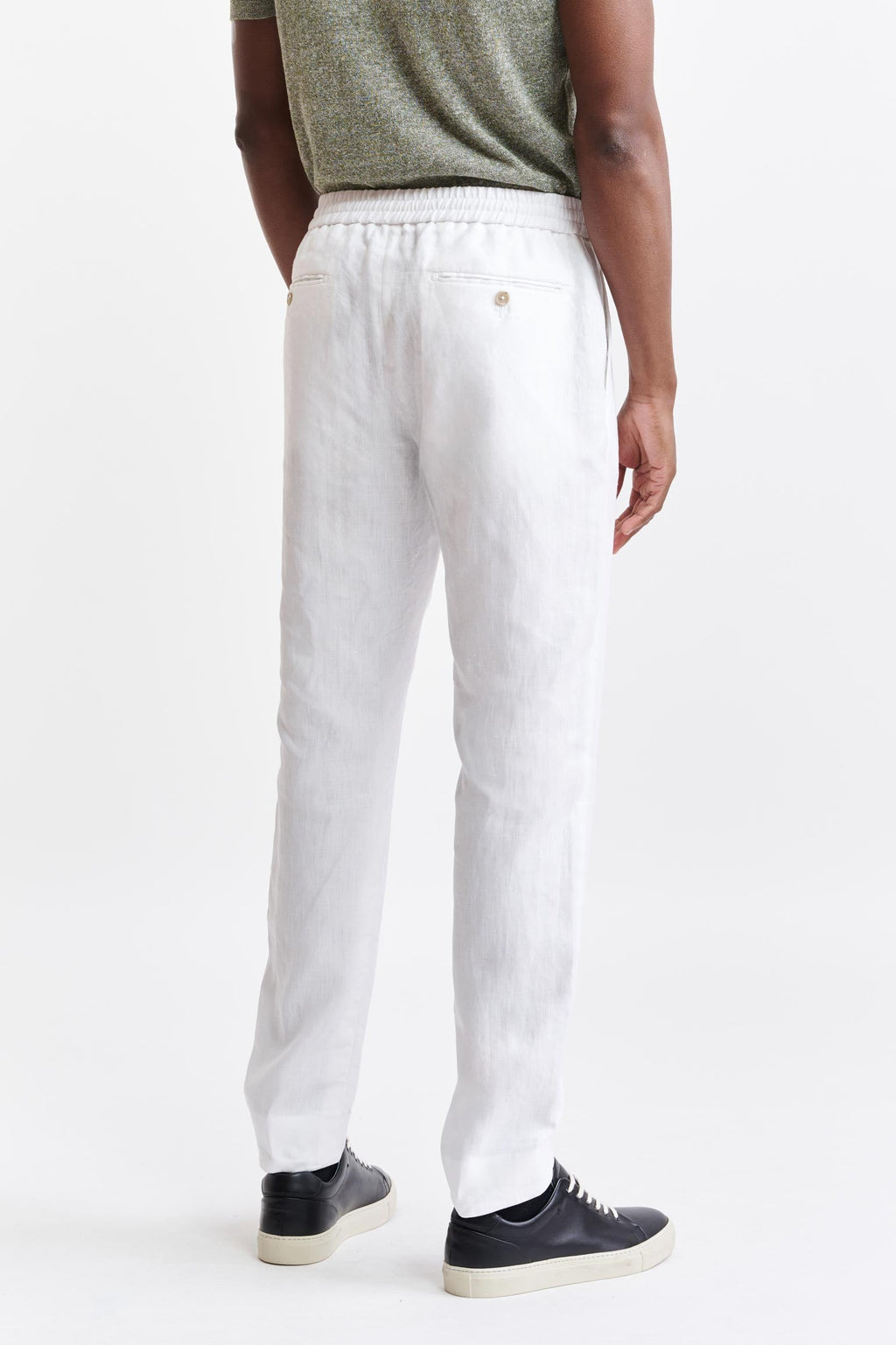White 100% Linen Drawstring Trousers Pure Linen — detail 4