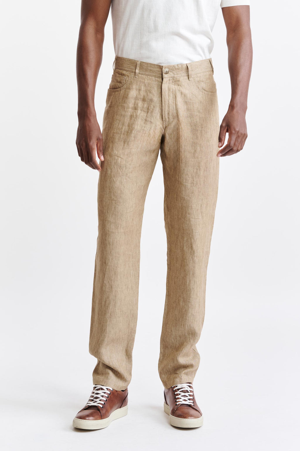 Light Brown 100% Linen Five Pocket Trousers Pure Linen