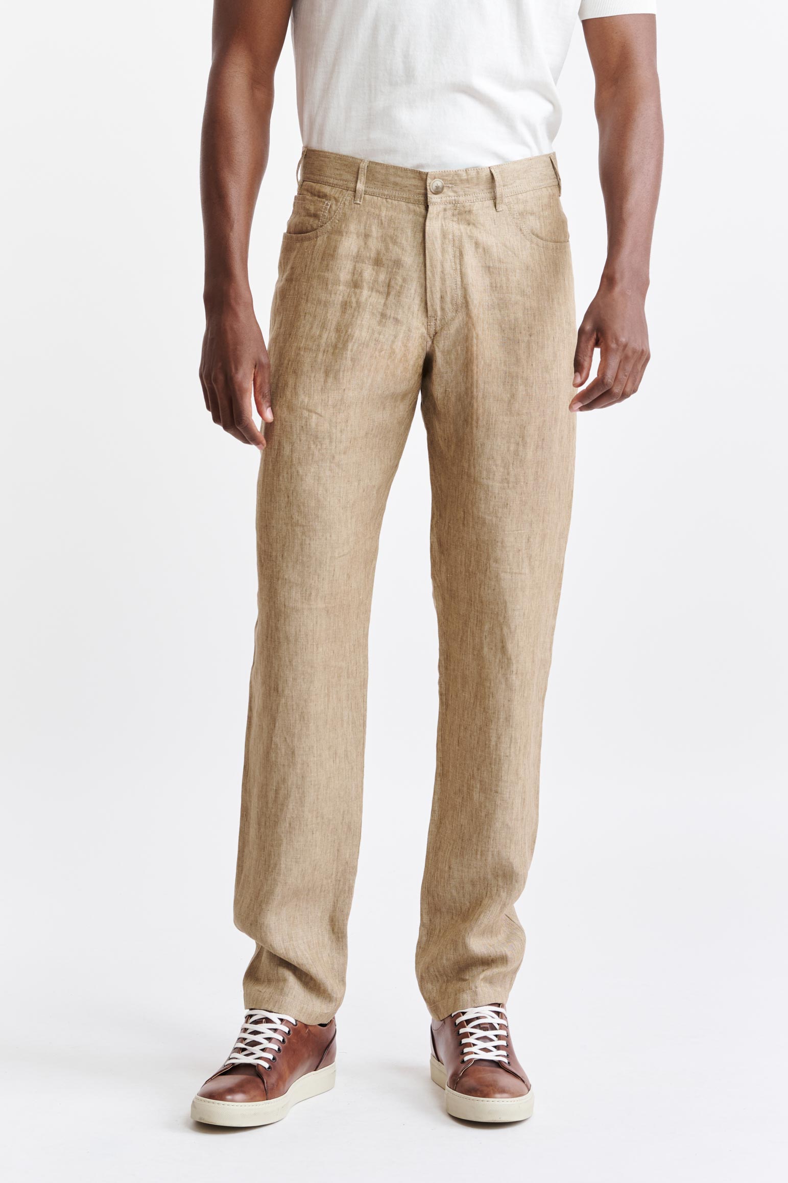 Light Brown 100% Linen Five Pocket Trousers Pure Linen