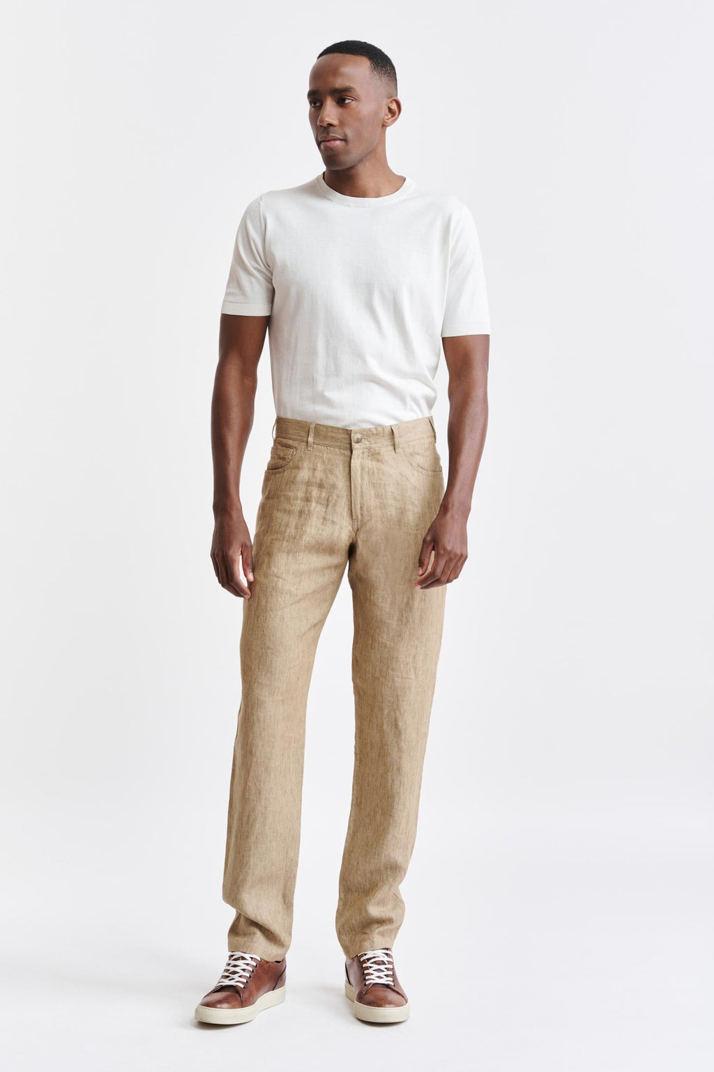 Light Brown 100% Linen Five Pocket Trousers Pure Linen — detail 1