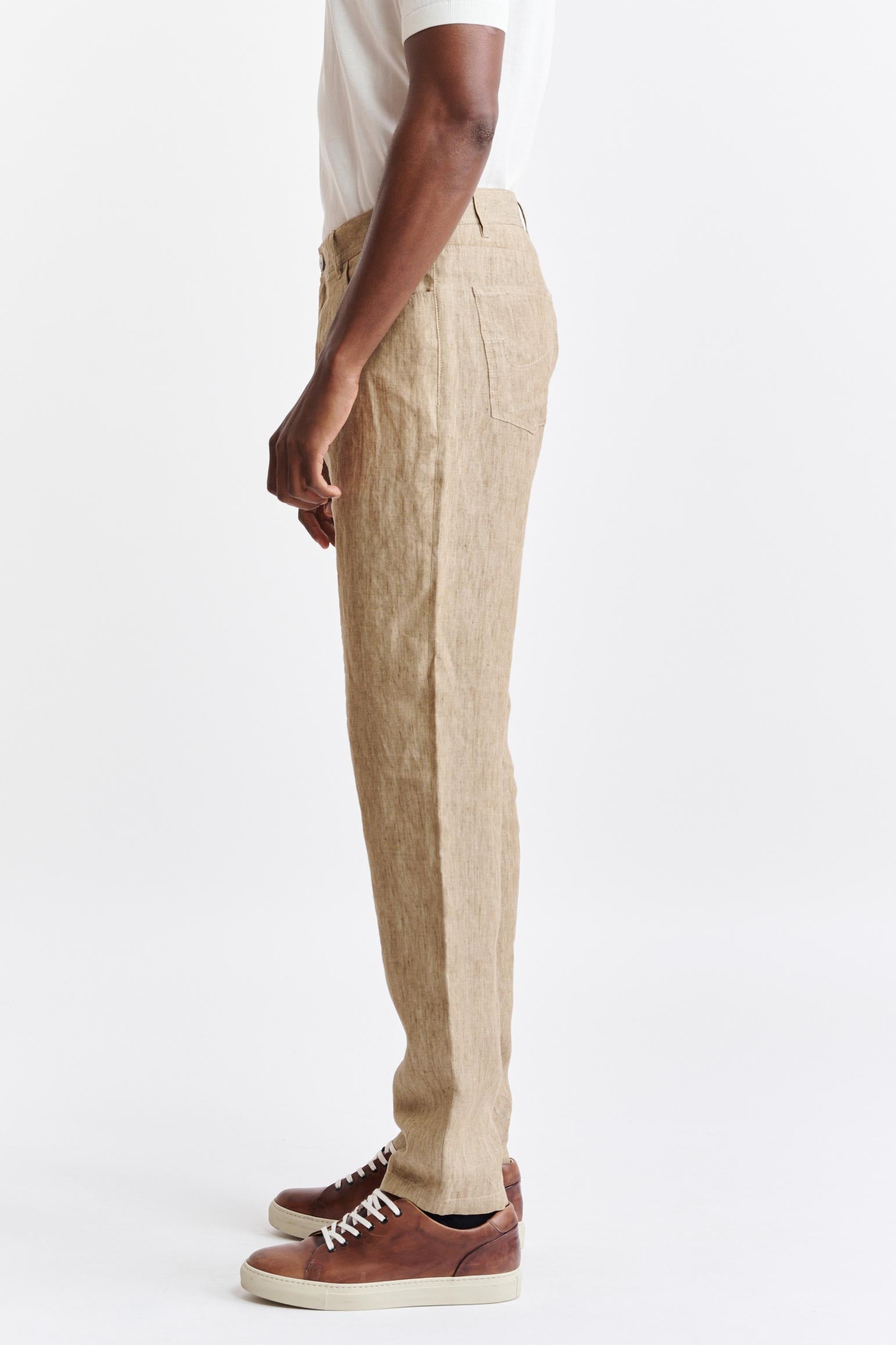 Light Brown 100% Linen Five Pocket Trousers Pure Linen — detail 2