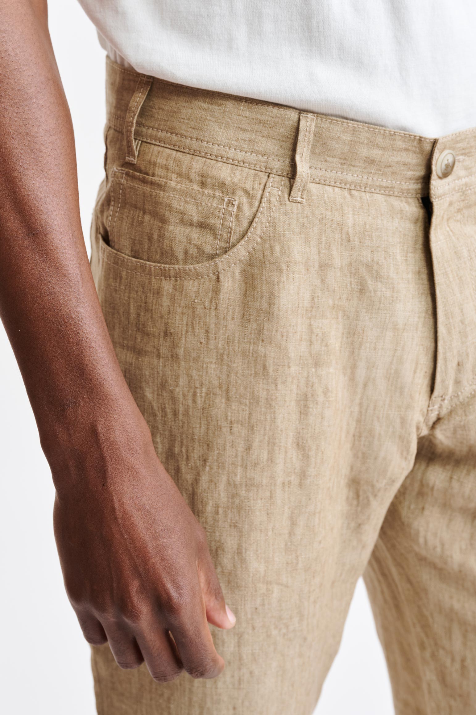 Light Brown 100% Linen Five Pocket Trousers Pure Linen — detail 3