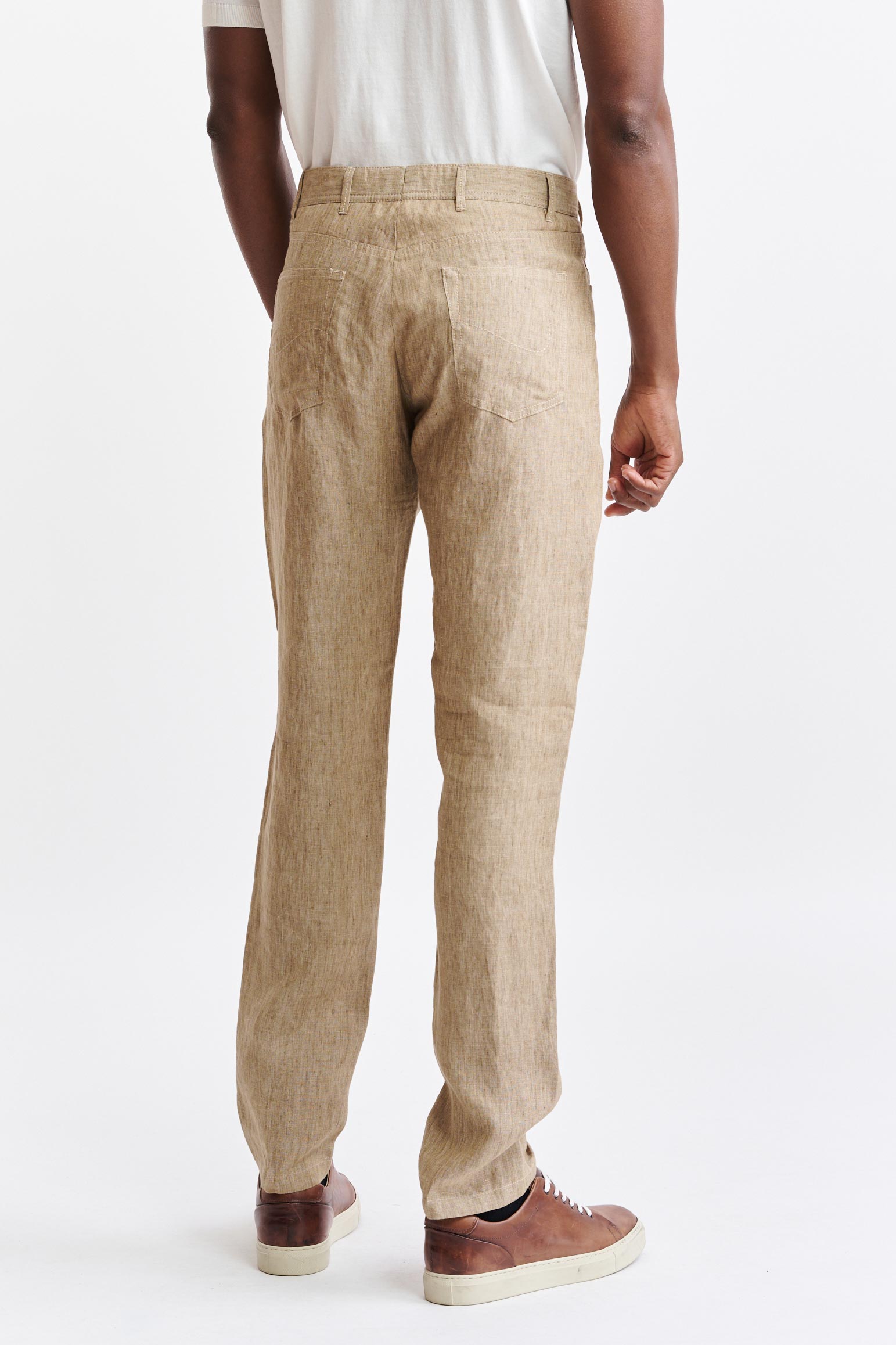 Light Brown 100% Linen Five Pocket Trousers Pure Linen — detail 5