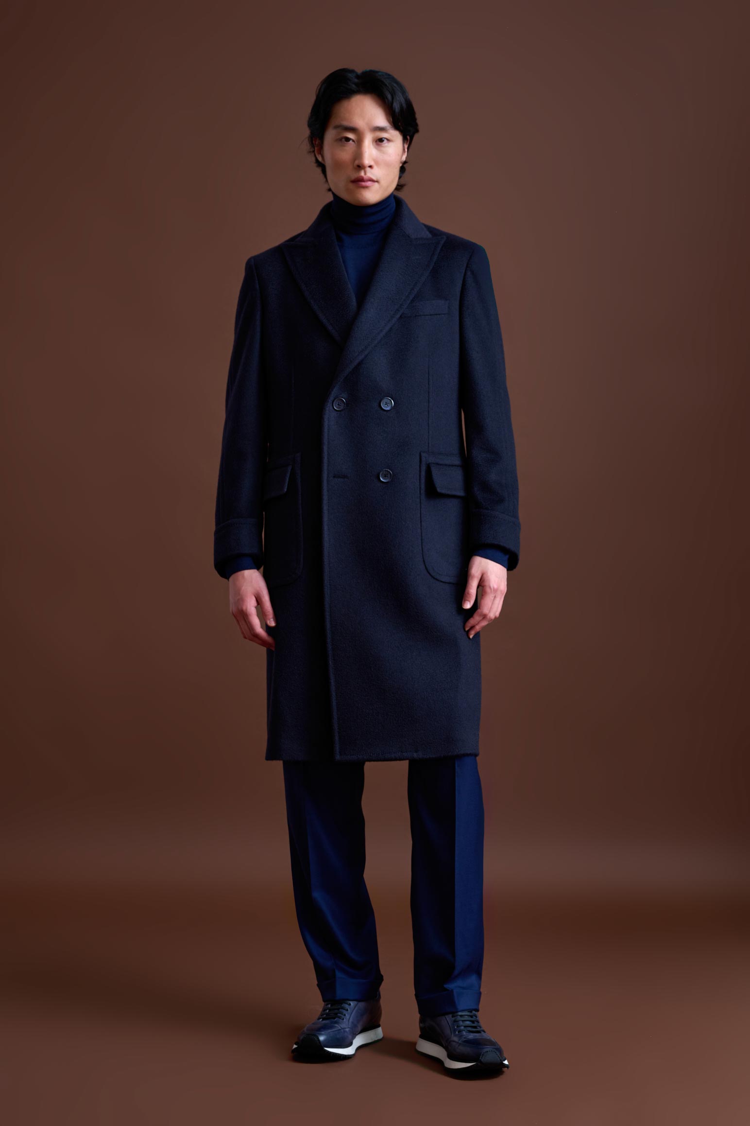 Navy 100% Cashmere Guildford Overcoat Zeus — detail 1