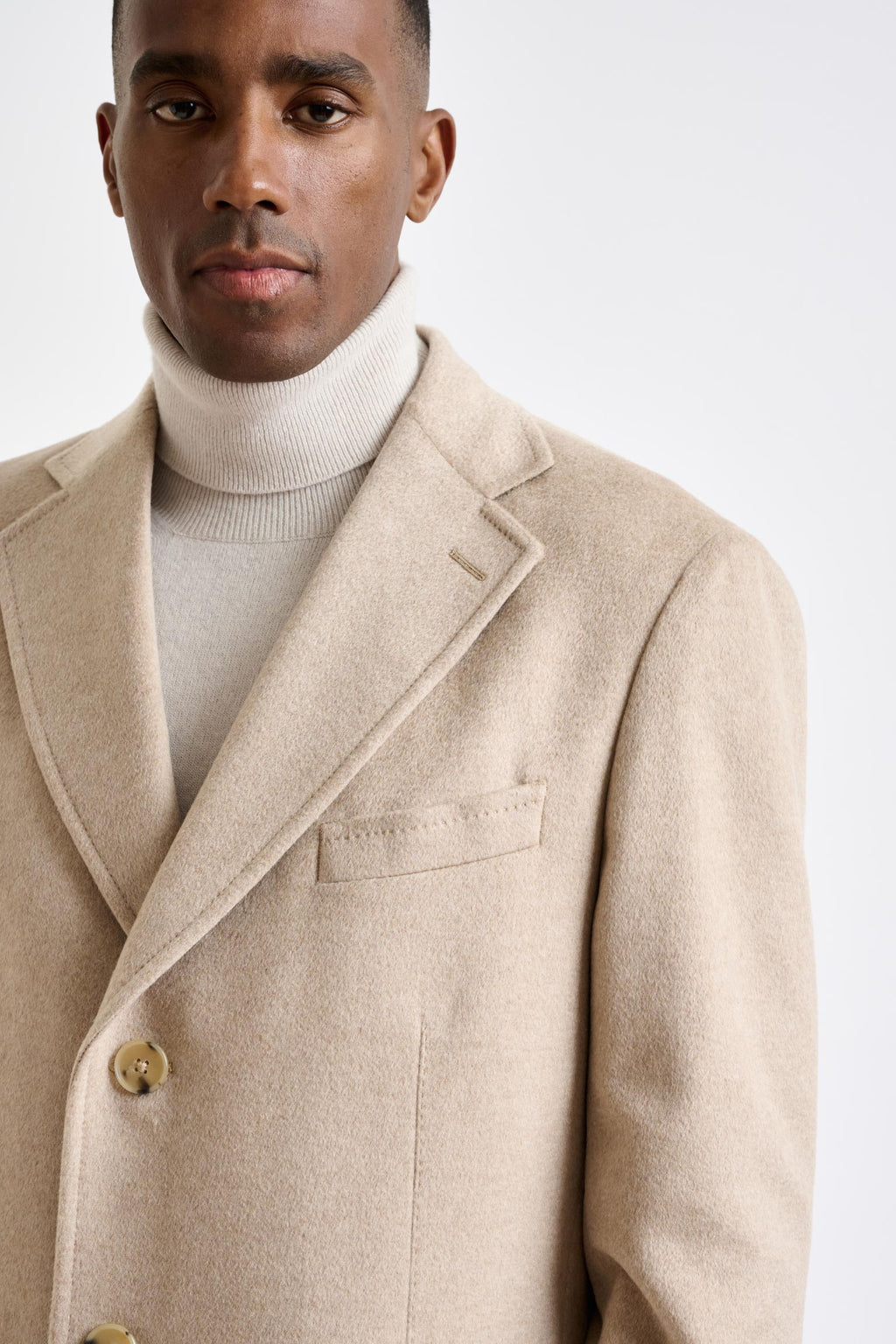 Beige 100% Cashmere Hereford Overcoat Zeus — detail 3