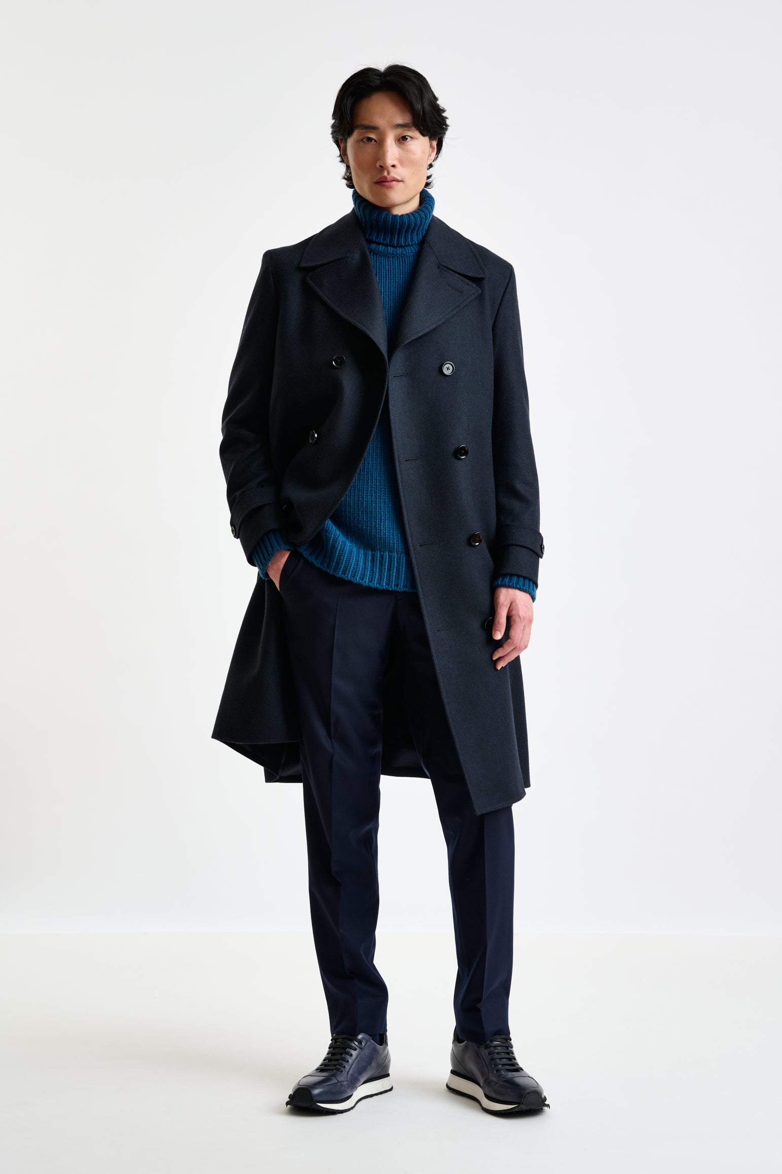 Dark Blue Wool Sheffield Overcoat Zeus — detail 1