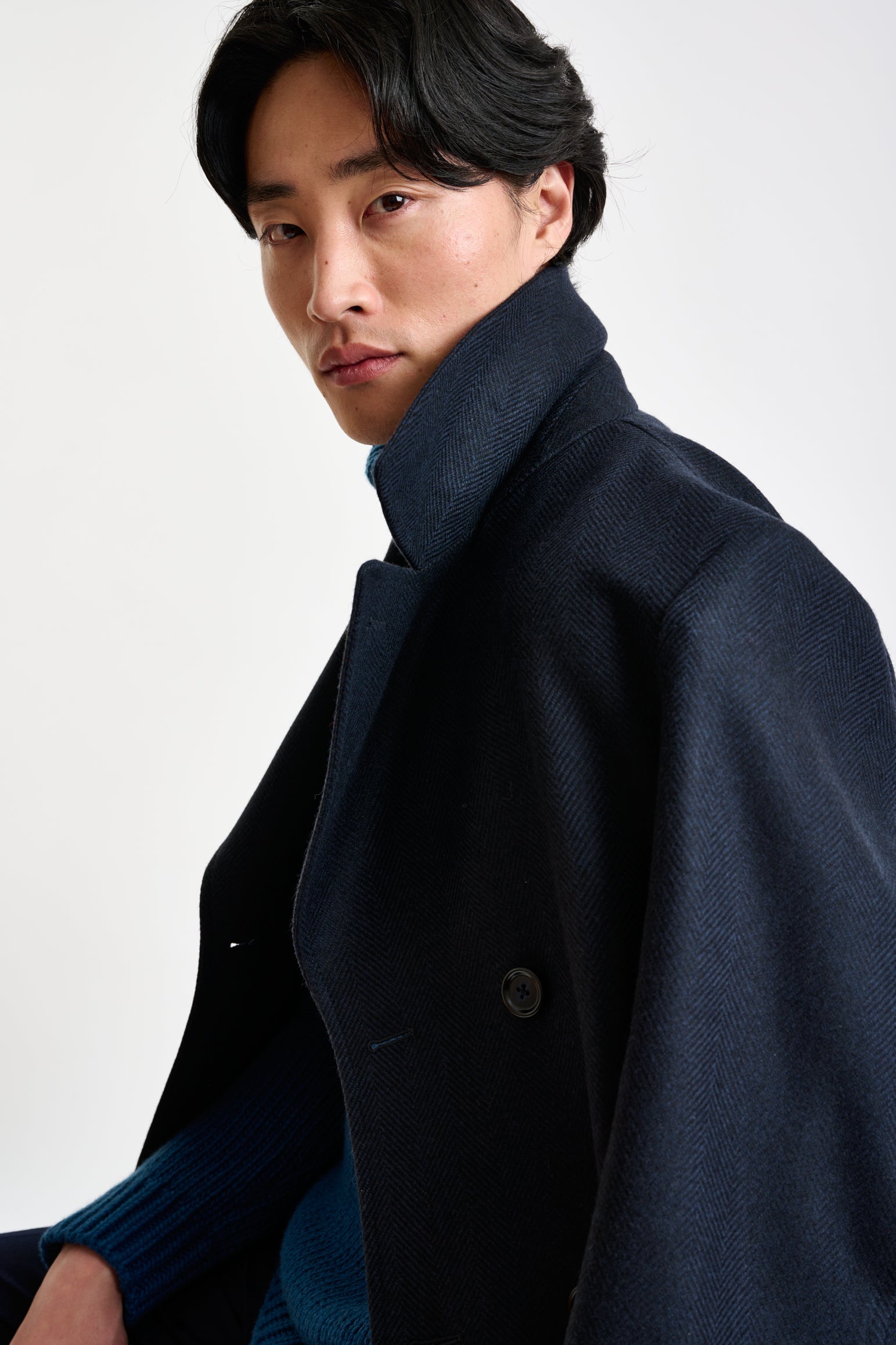 Dark Blue Wool Sheffield Overcoat Zeus — detail 4