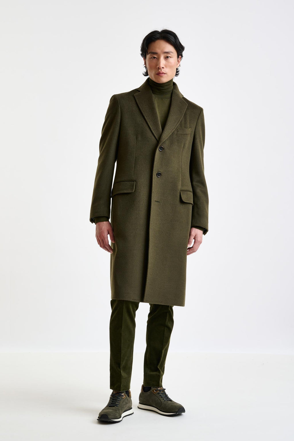 Olive Green Wool Hereford Overcoat Zeus — detail 2