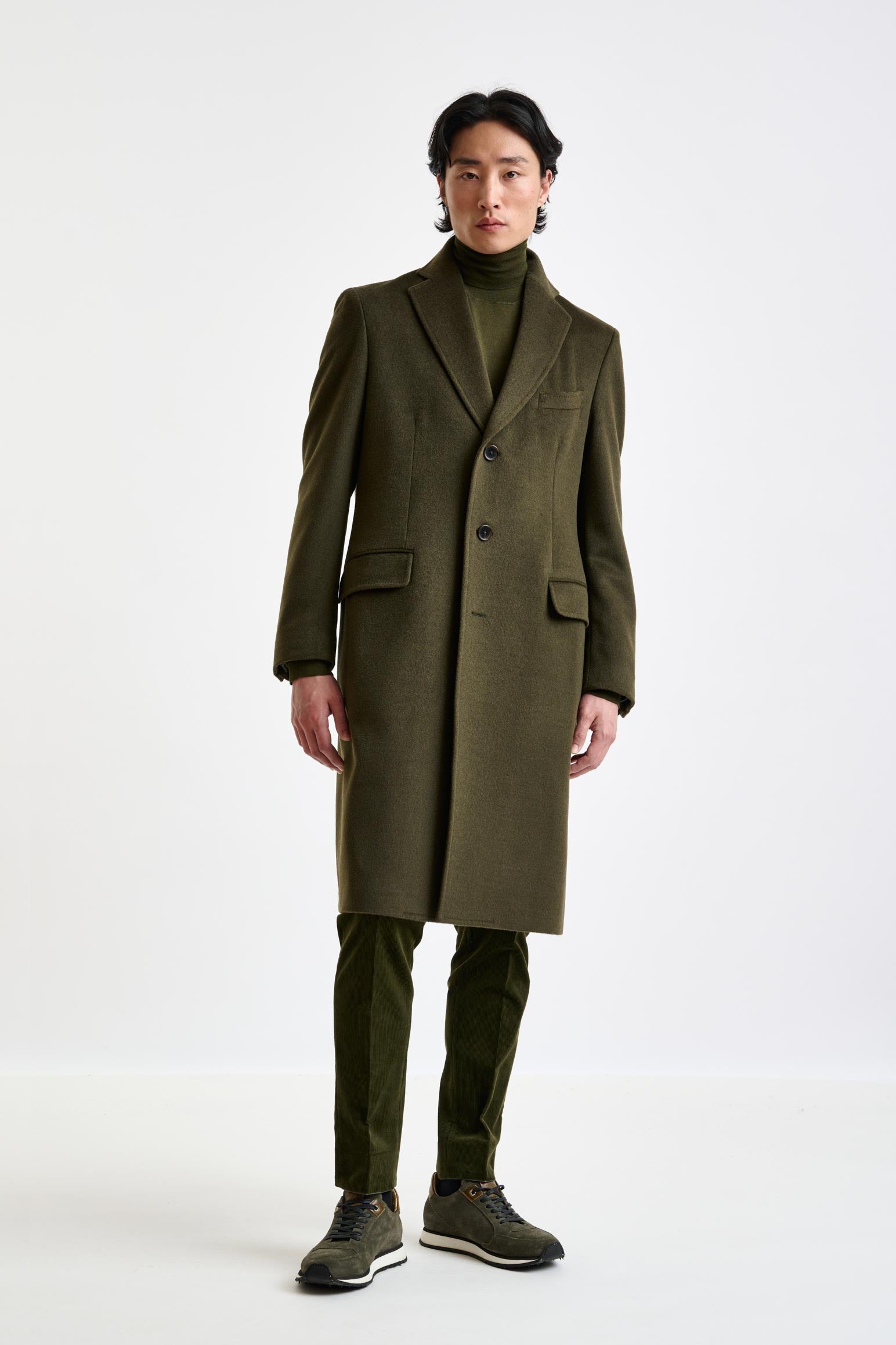 Olive Green Wool Hereford Overcoat Zeus — detail 2