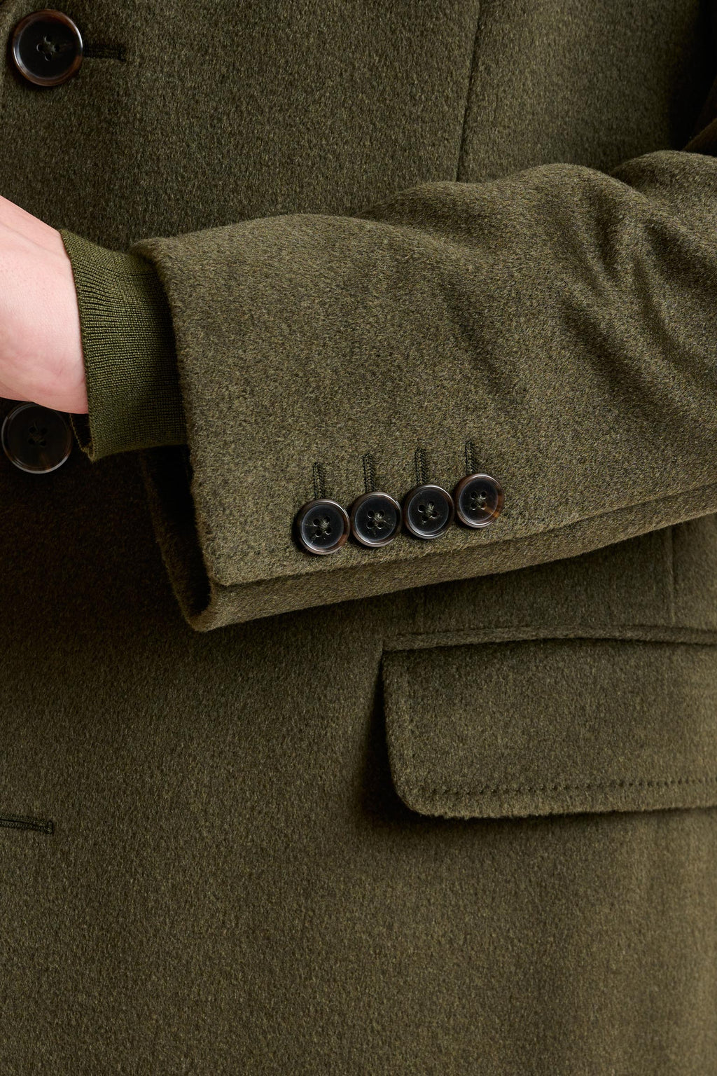 Olive Green Wool Hereford Overcoat Zeus — detail 5