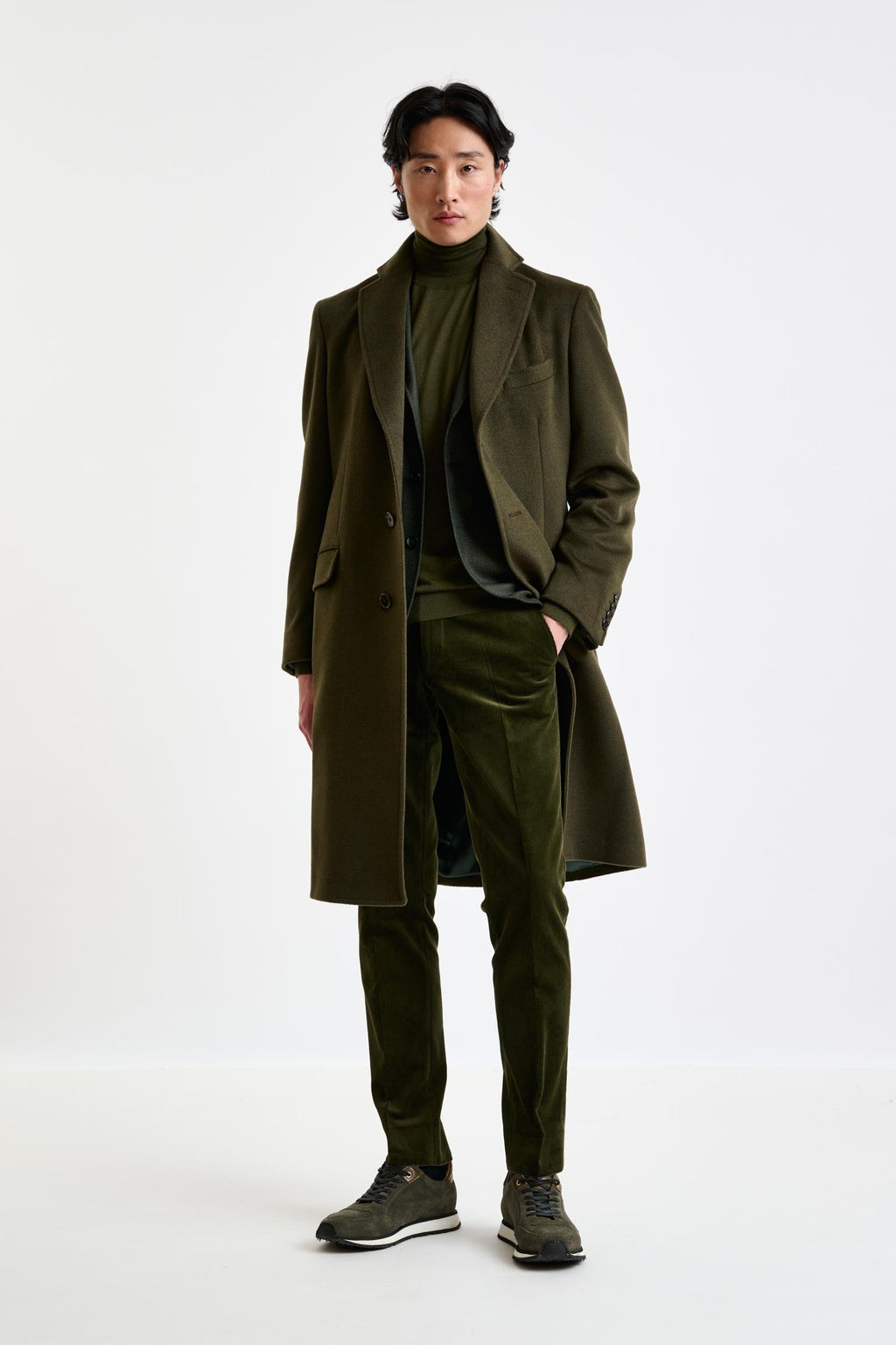 Olive Green Wool Hereford Overcoat Zeus — detail 1