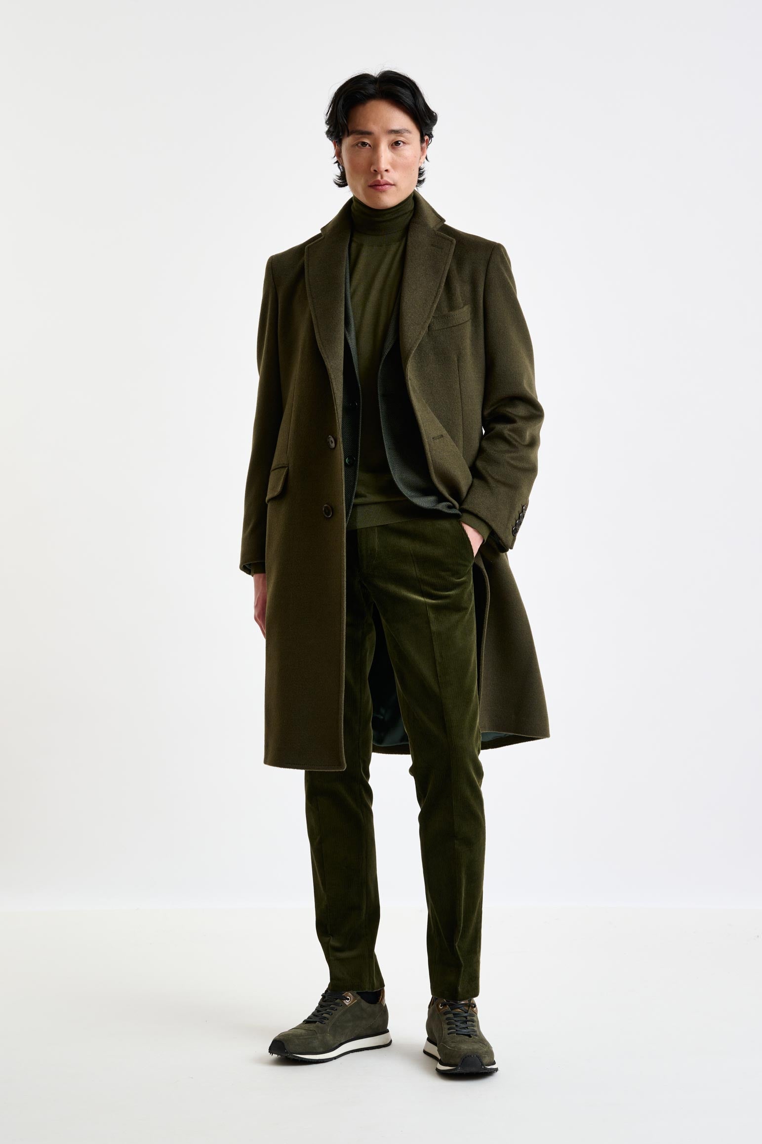 Olive Green Wool Hereford Overcoat Zeus — detail 1