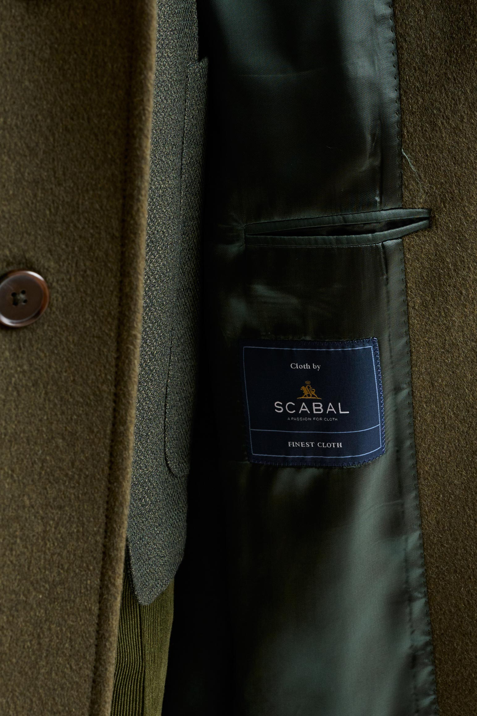 Olive Green Wool Hereford Overcoat Zeus — detail 7