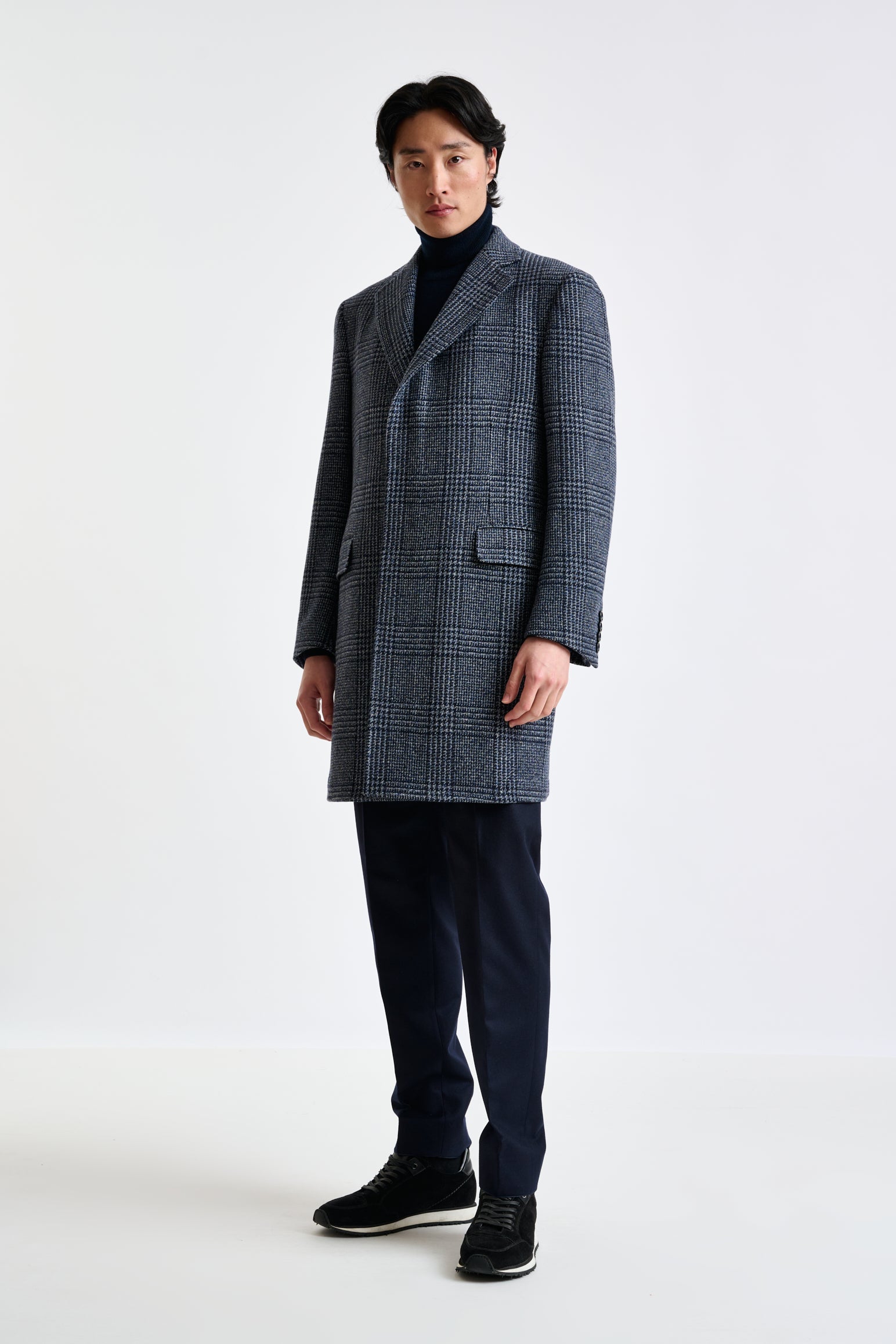 Blue Check Wool Lincoln Overcoat Zeus — detail 4