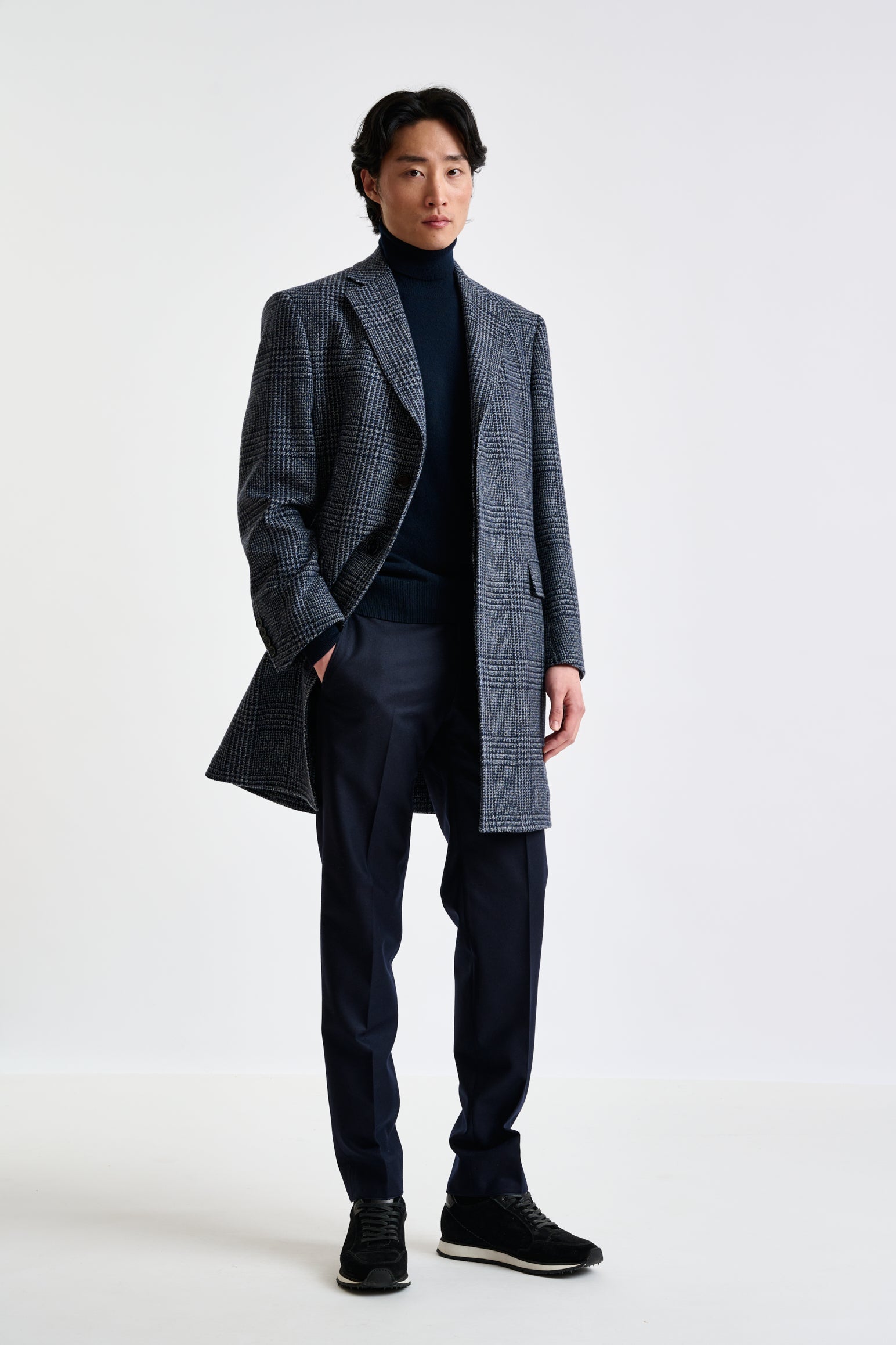 Blue Check Wool Lincoln Overcoat Zeus — detail 1