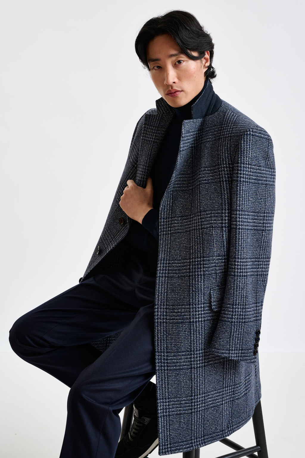 Blue Check Wool Lincoln Overcoat Zeus — detail 2