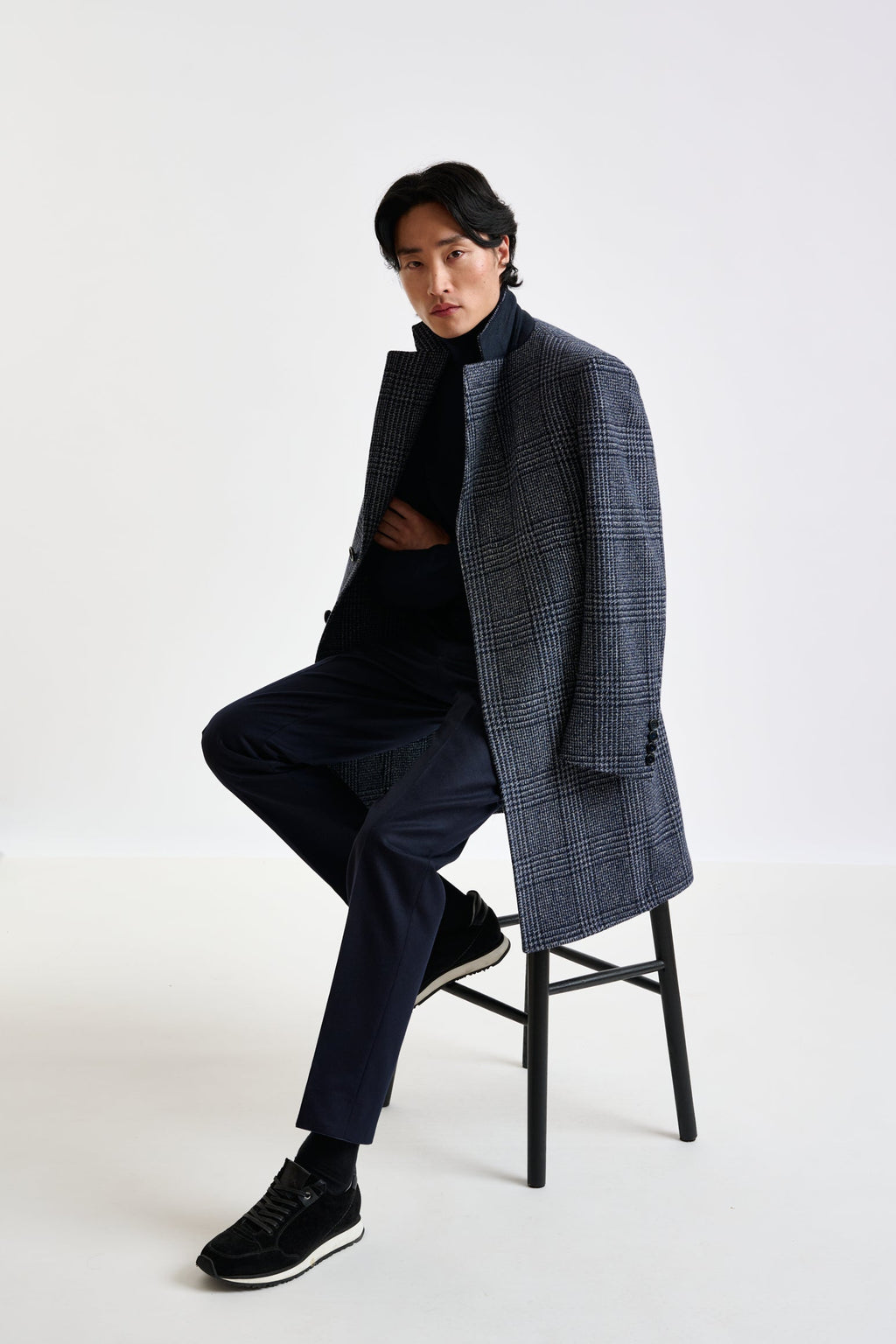 Blue Check Wool Lincoln Overcoat Zeus — detail 6