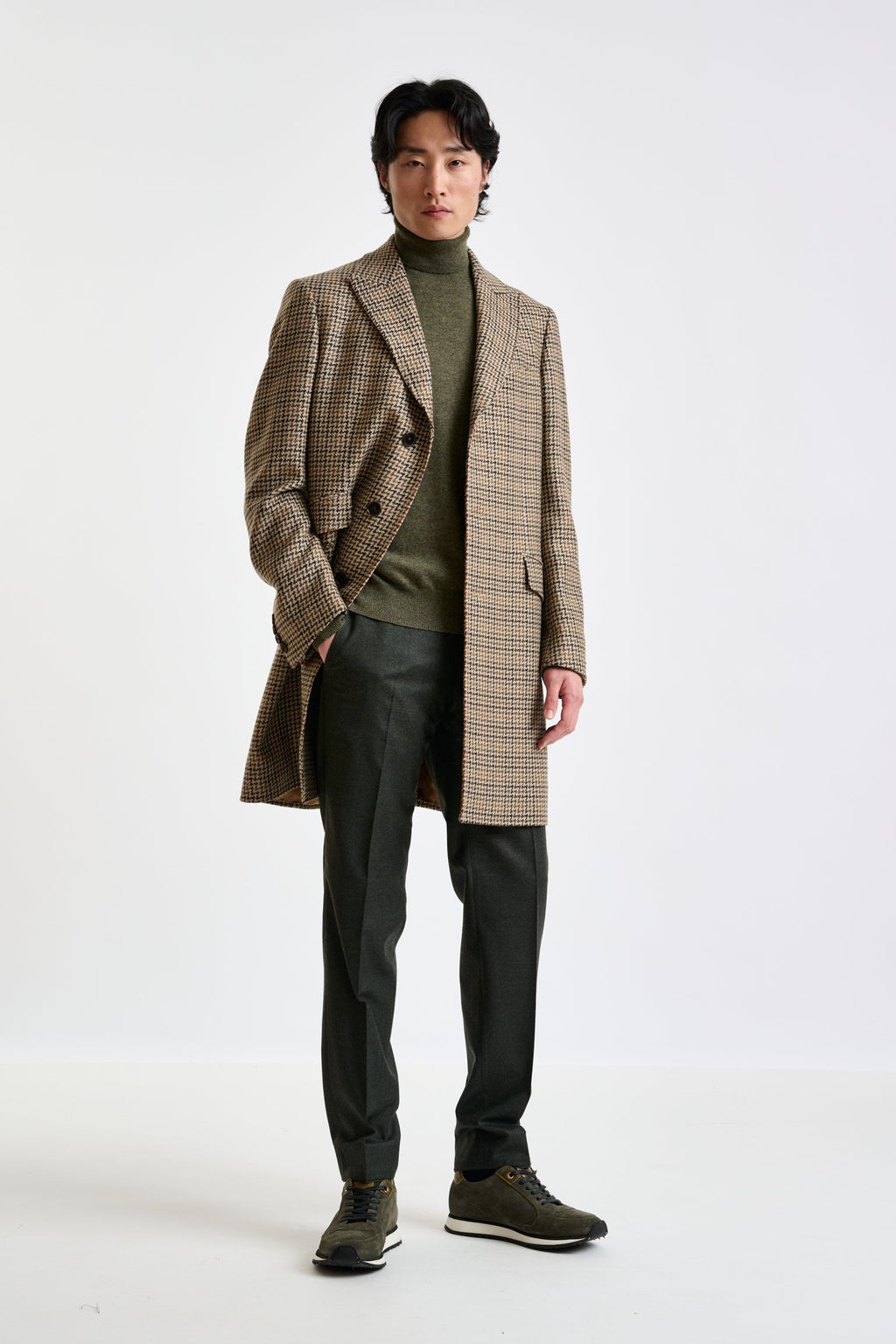 Brown Check Wool Tailored Overcoat — detail 1