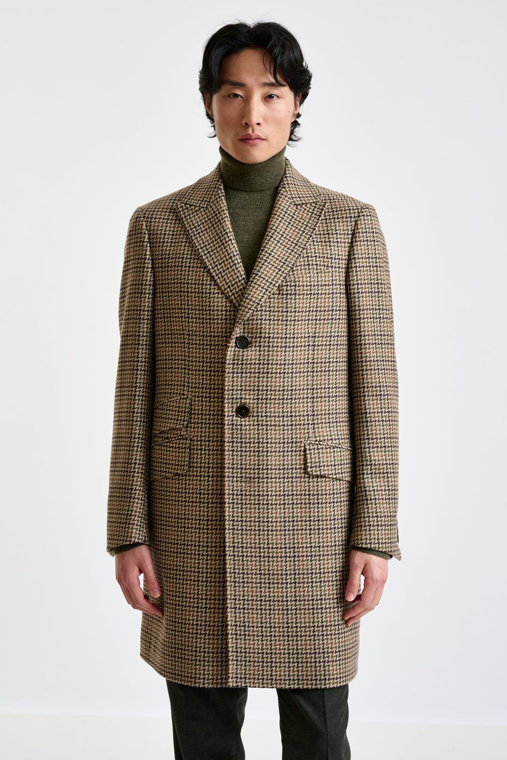 Brown Check Wool Tailored Overcoat