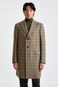 Brown Check Wool Tailored Overcoat