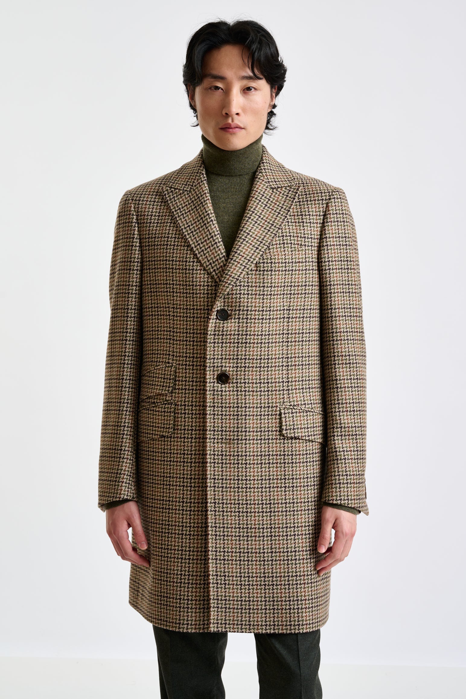 Brown Check Wool Tailored Overcoat