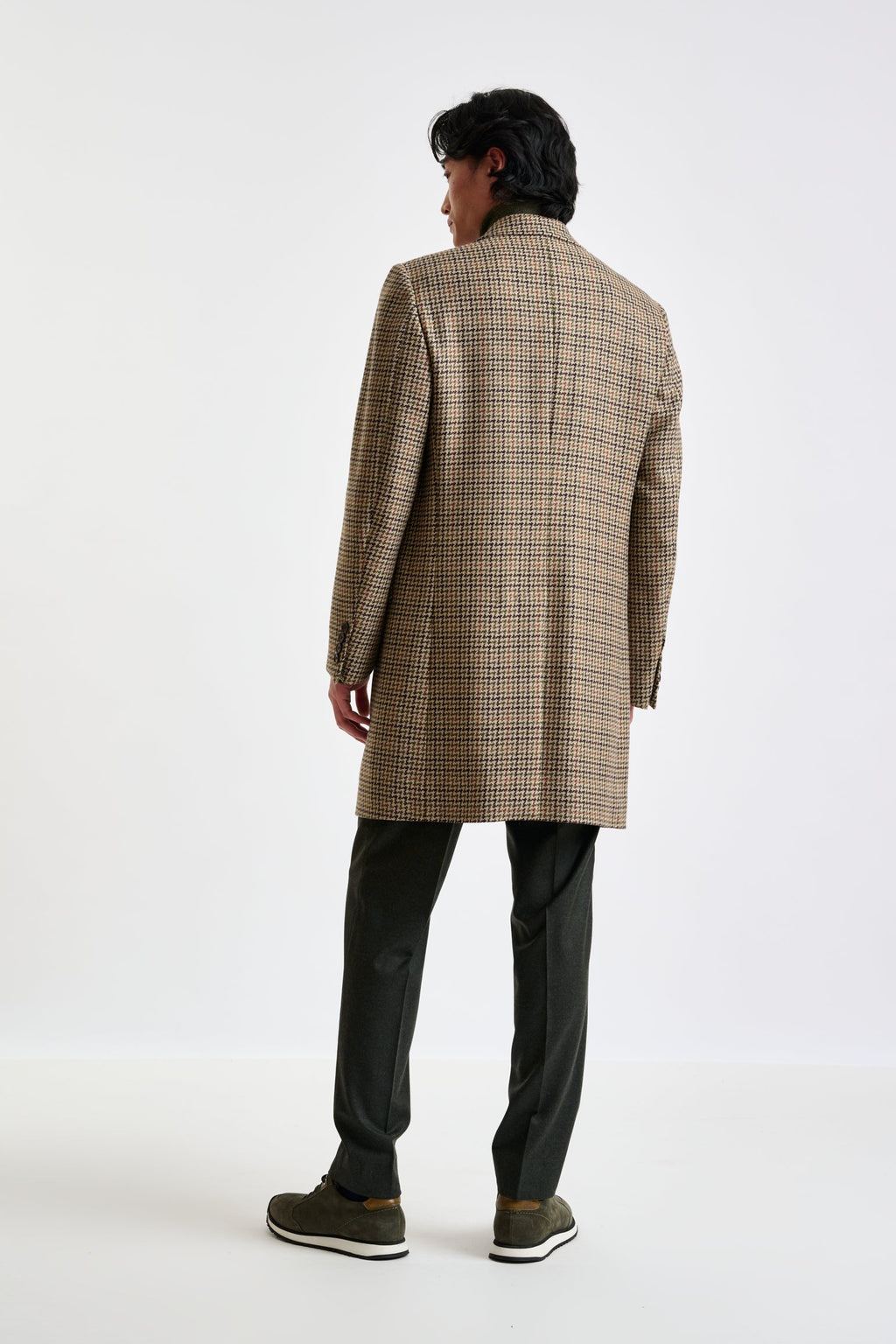 Brown Check Wool Tailored Overcoat — detail 2