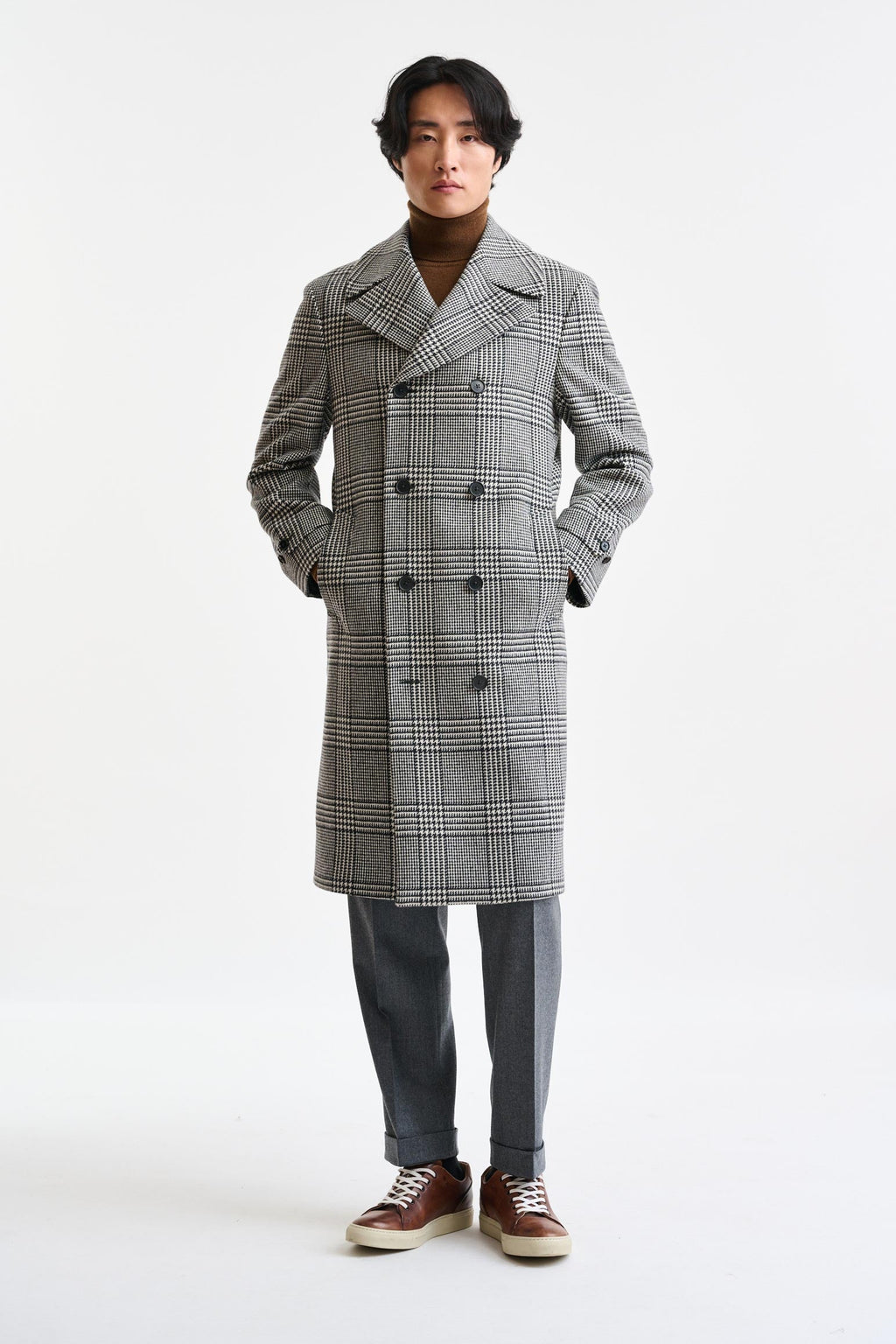 Black & White Wool & Cashmere Sheffield Overcoat Zeus — detail 1