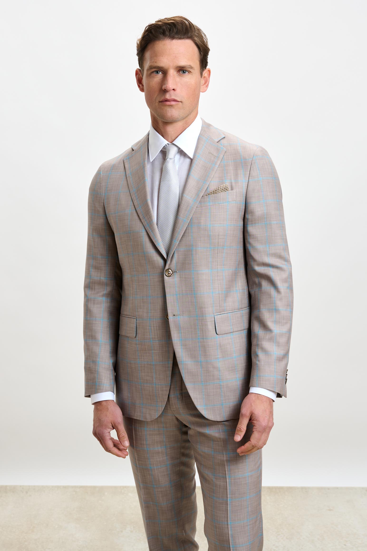Beige Turquoise Check Kenton Suit Sleek — detail 6