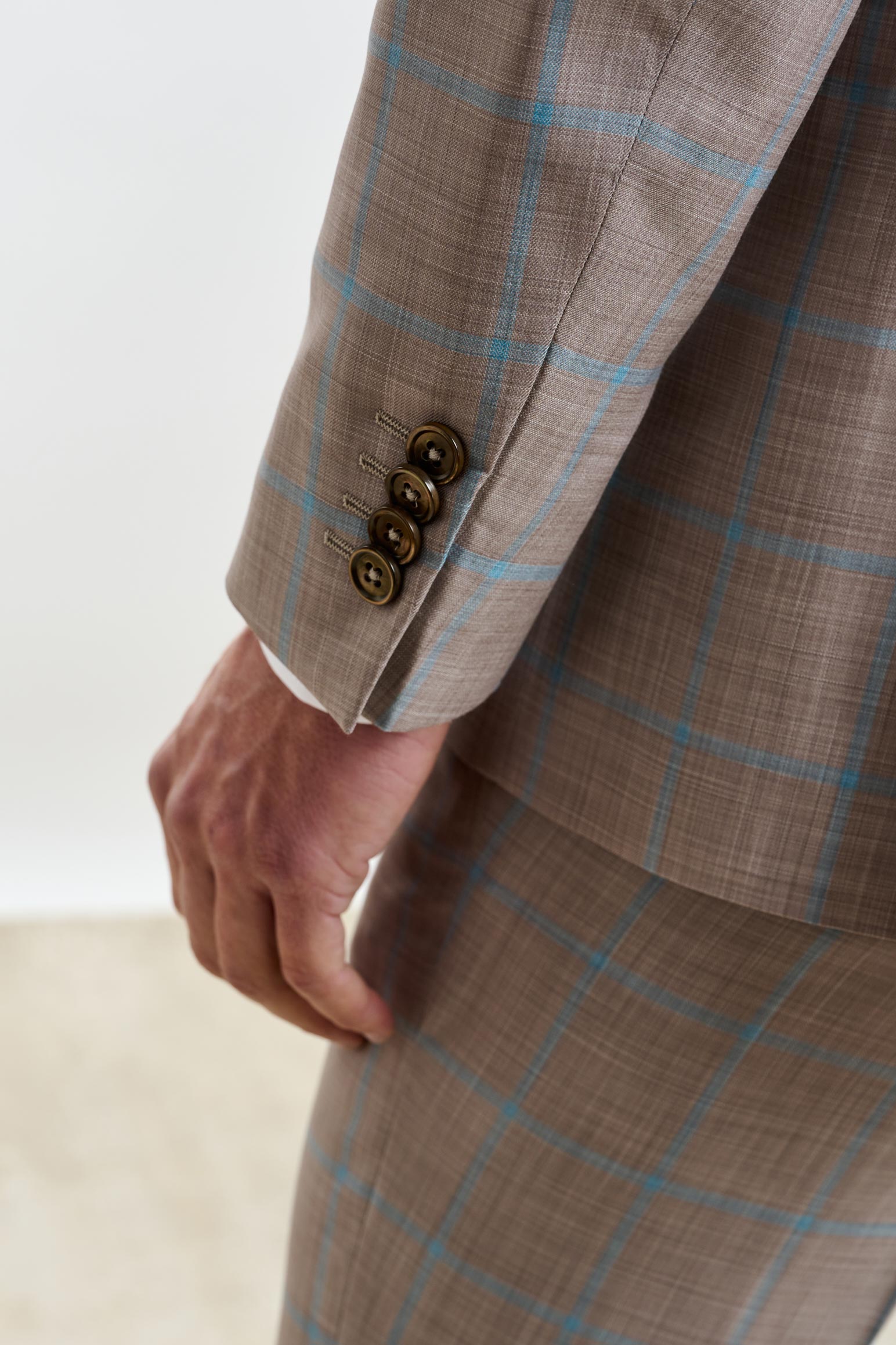 Beige Turquoise Check Kenton Suit Sleek — detail 1