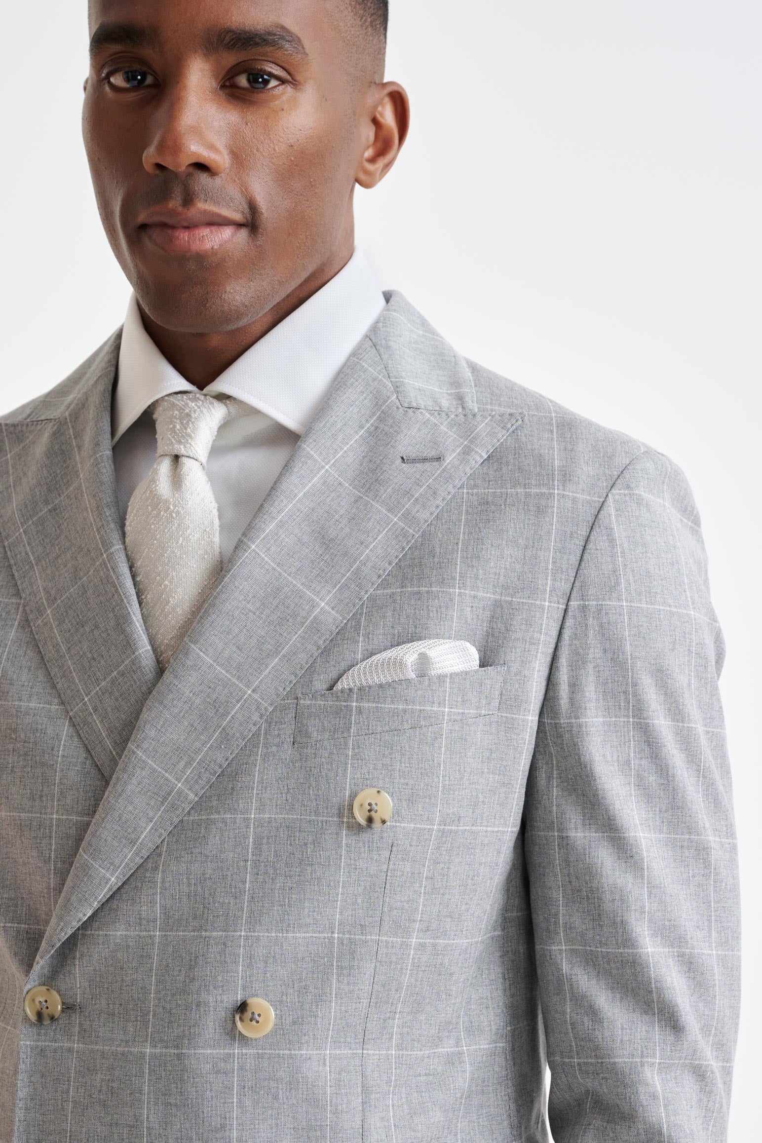 Grey Check Wool & Cotton Silk Kenton Suit Lifestyle — detail 4