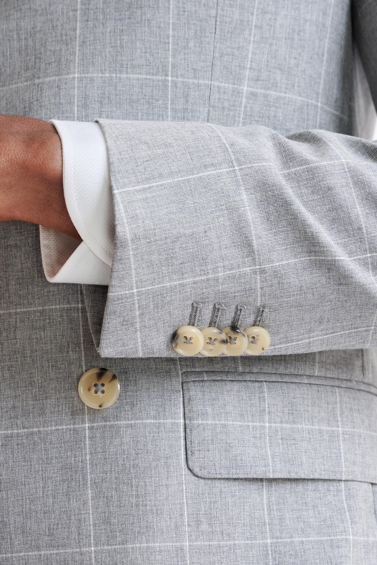 Grey Check Wool & Cotton Silk Kenton Suit Lifestyle — detail 1