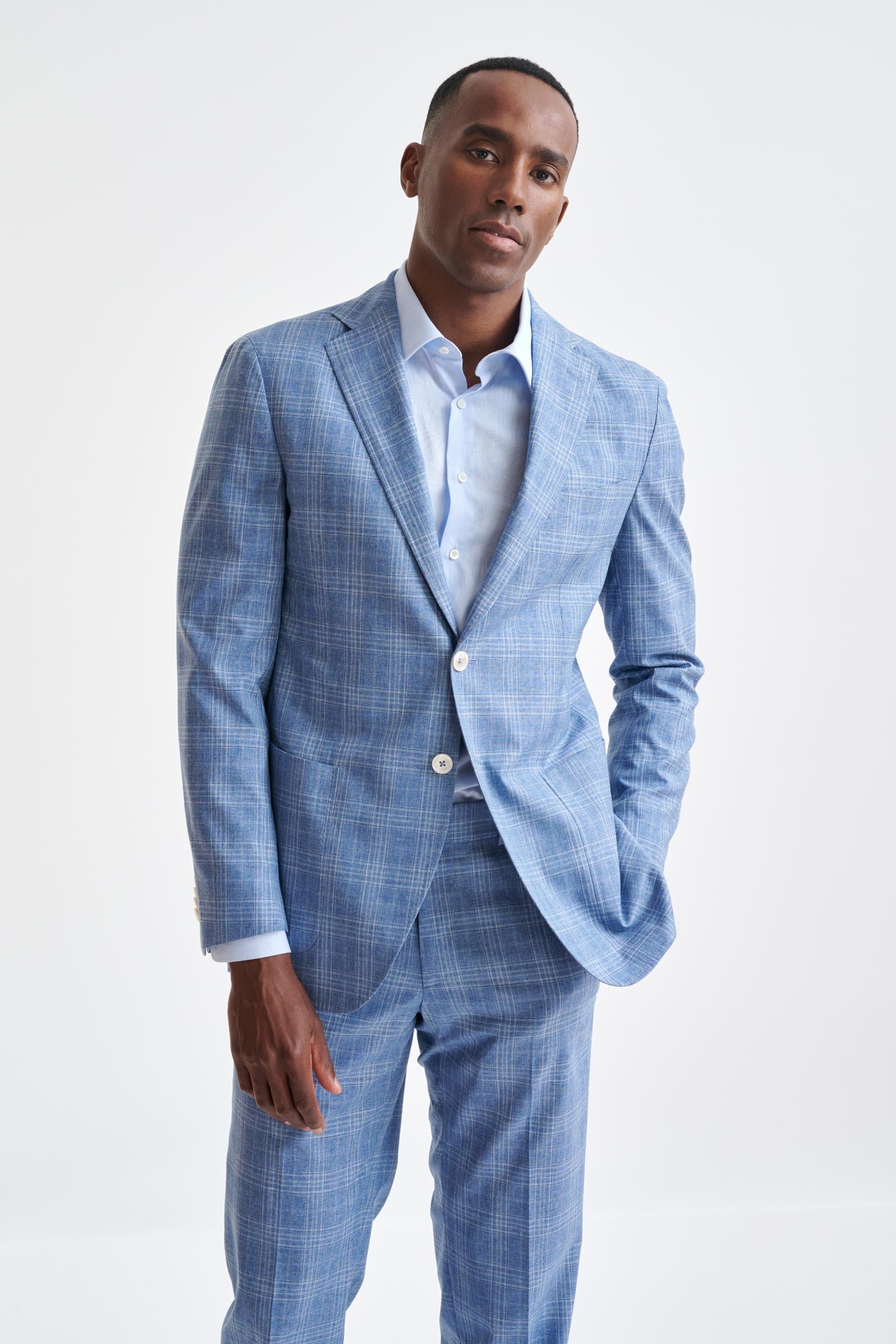 Mid-Blue Wool & Cotton Kenton Suit Lifestyle — detail 5