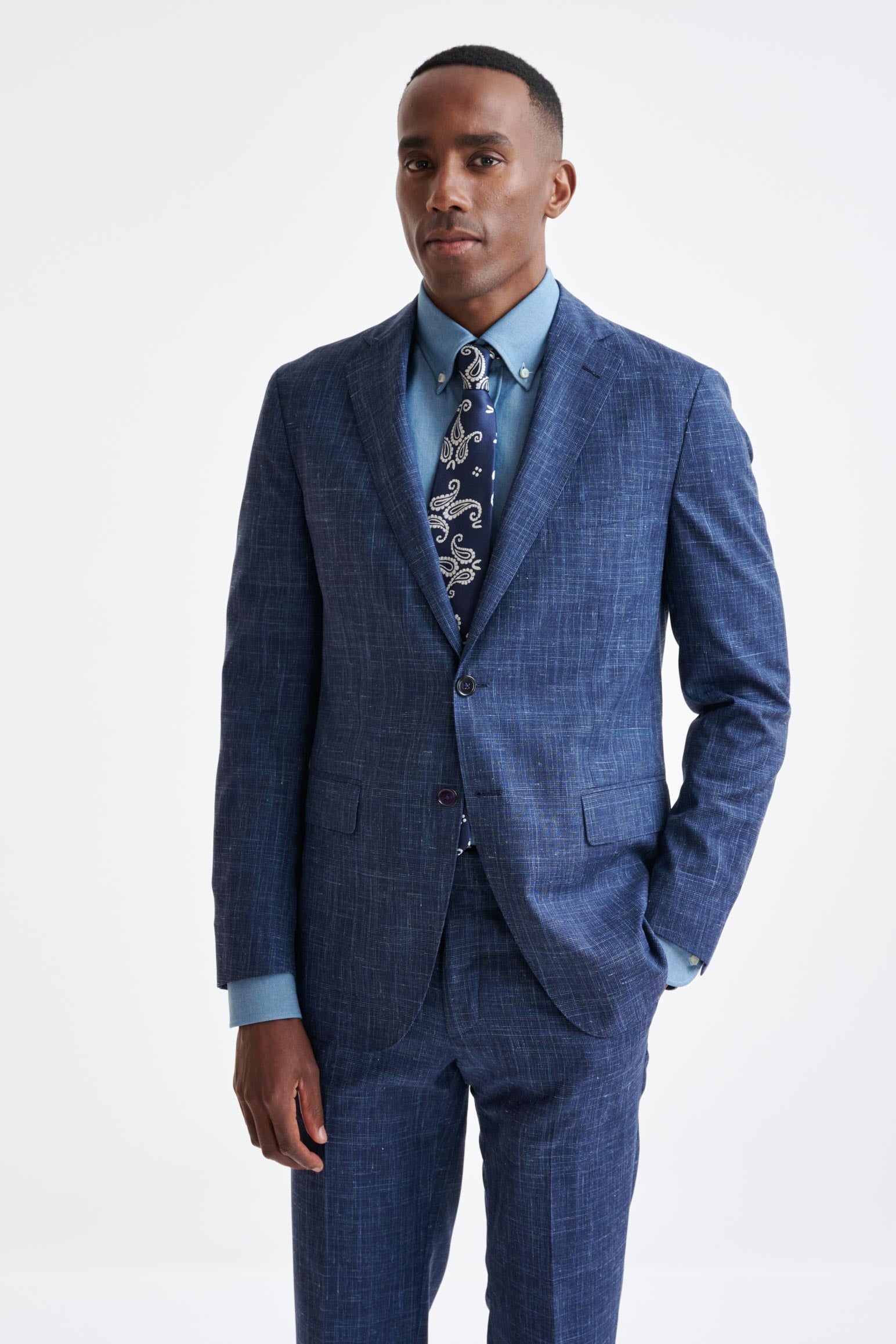 Dark Blue Wool & Silk Kenton Suit Lifestyle — detail 5