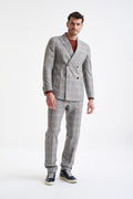 Grey Brown Check Wool & Cotton Silk Kenton Suit Lifestyle