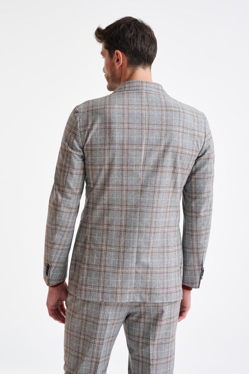 Grey Brown Check Wool & Cotton Silk Kenton Suit Lifestyle — detail 5