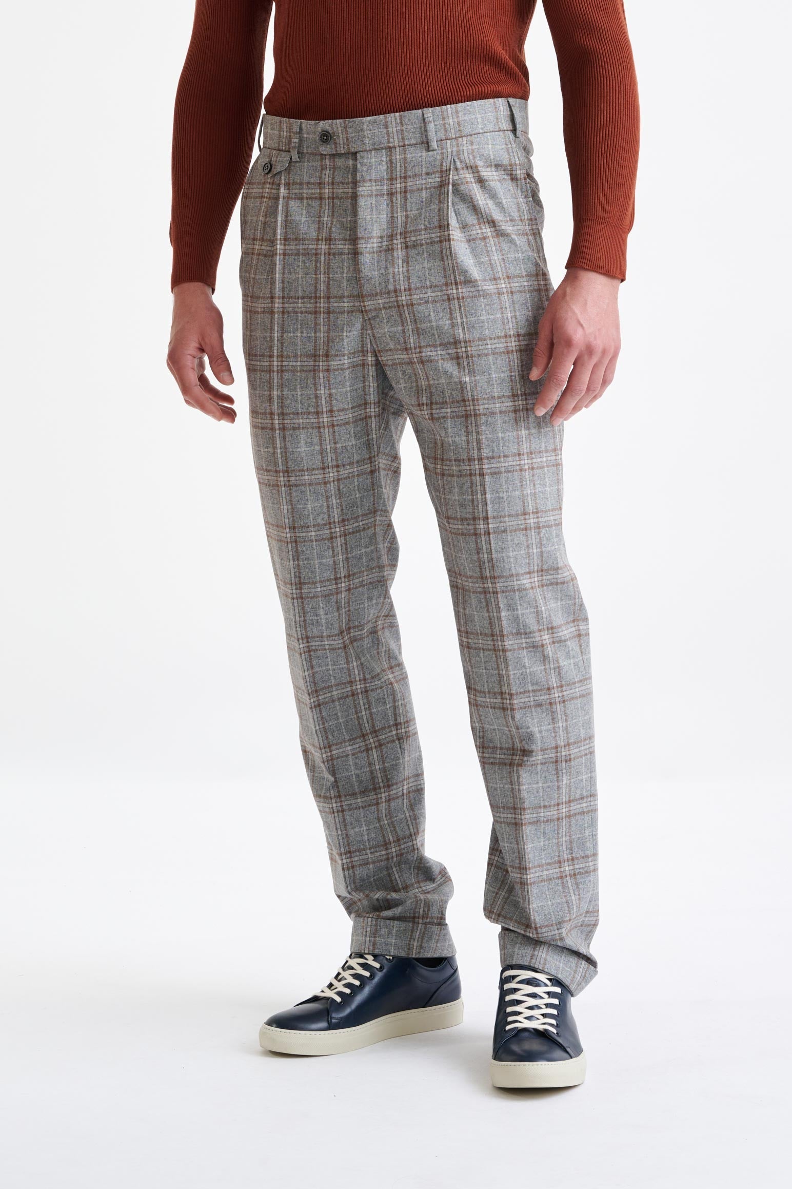Grey Brown Check Wool & Cotton Silk Kenton Suit Lifestyle — detail 6
