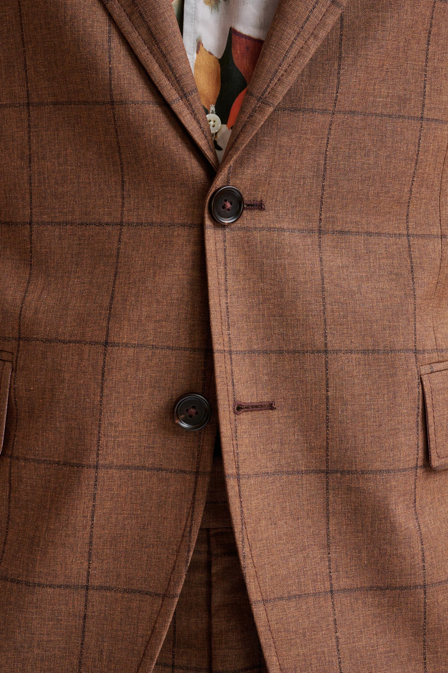 Brown Check Wool & Cotton Silk Kenton Suit Lifestyle — detail 2
