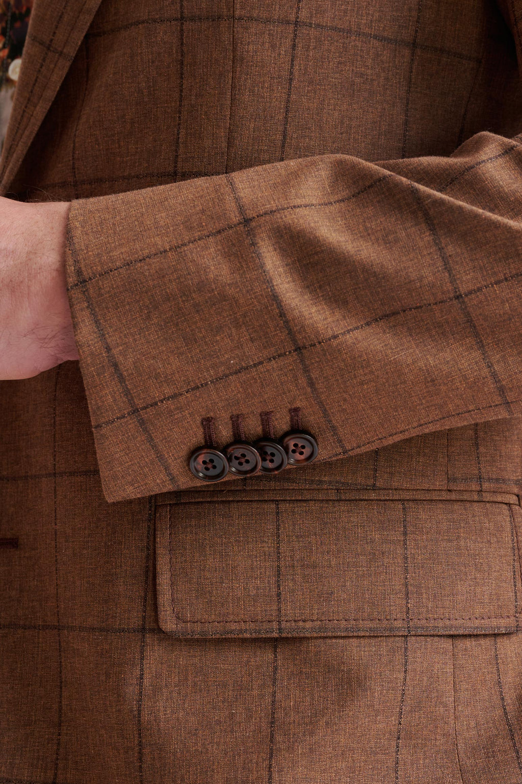 Brown Check Wool & Cotton Silk Kenton Suit Lifestyle — detail 1