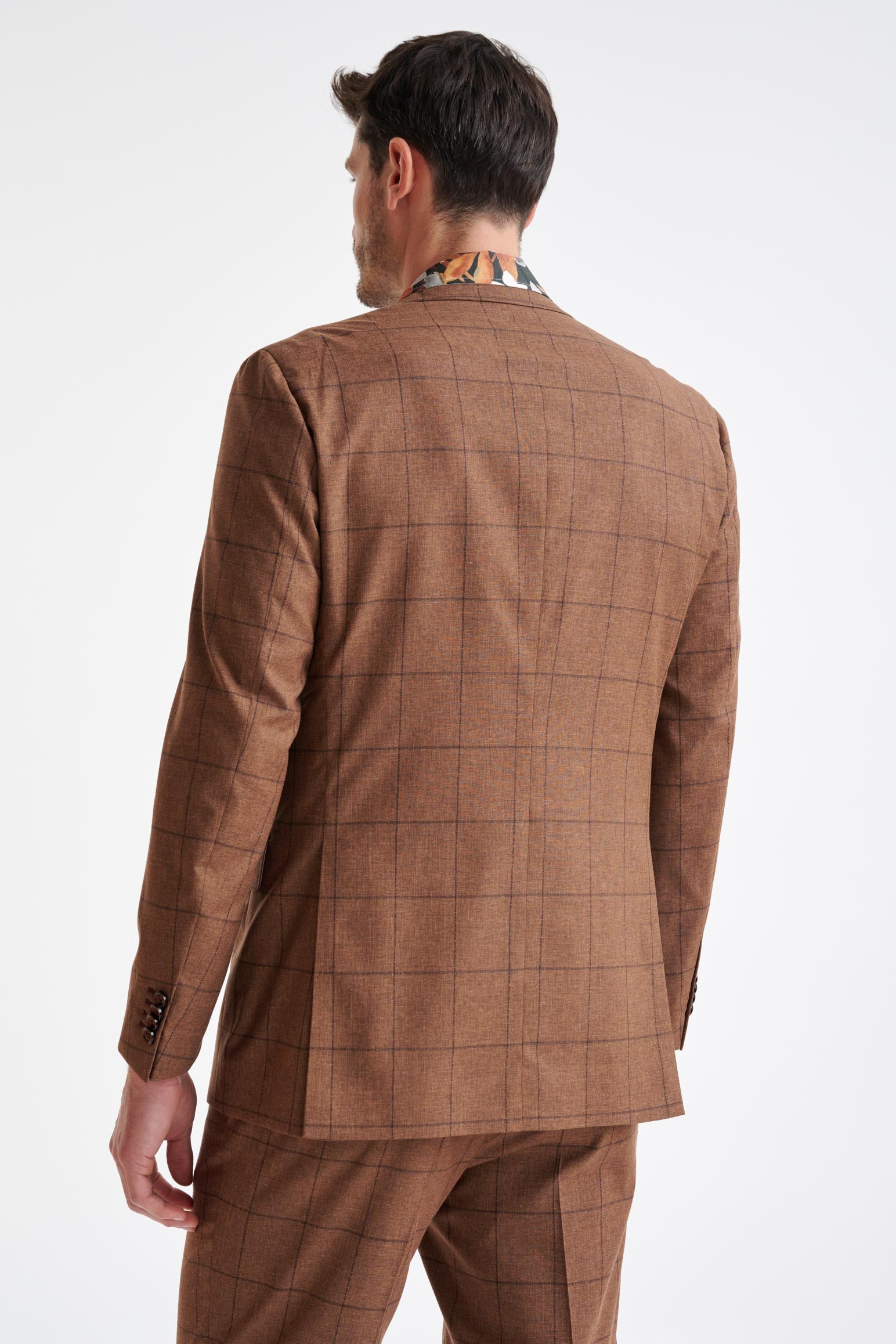 Brown Check Wool & Cotton Silk Kenton Suit Lifestyle — detail 6